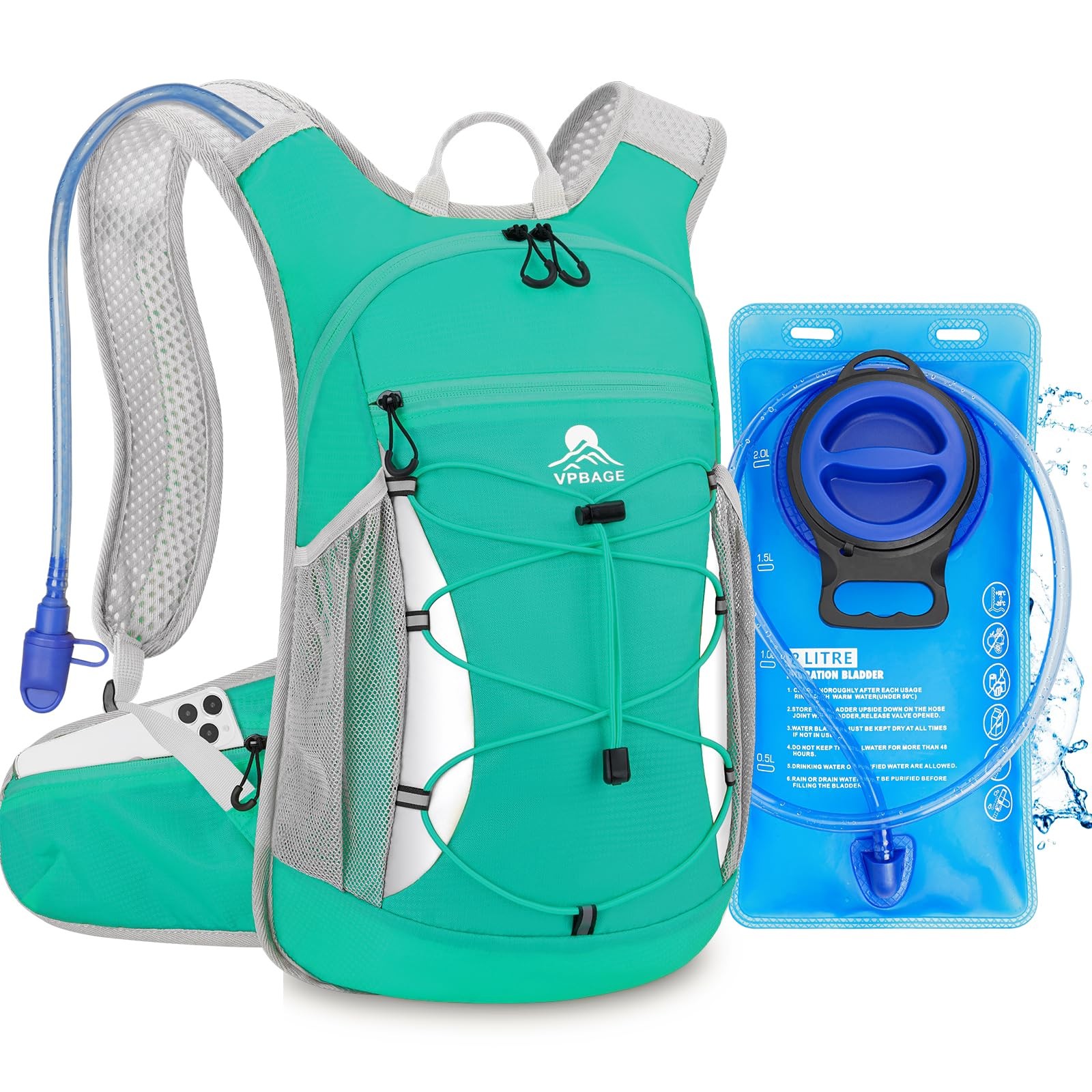 VPBAGE Hydration Backpack 2L Bladder 15L Daypack Small for Hiking Running Skiing
