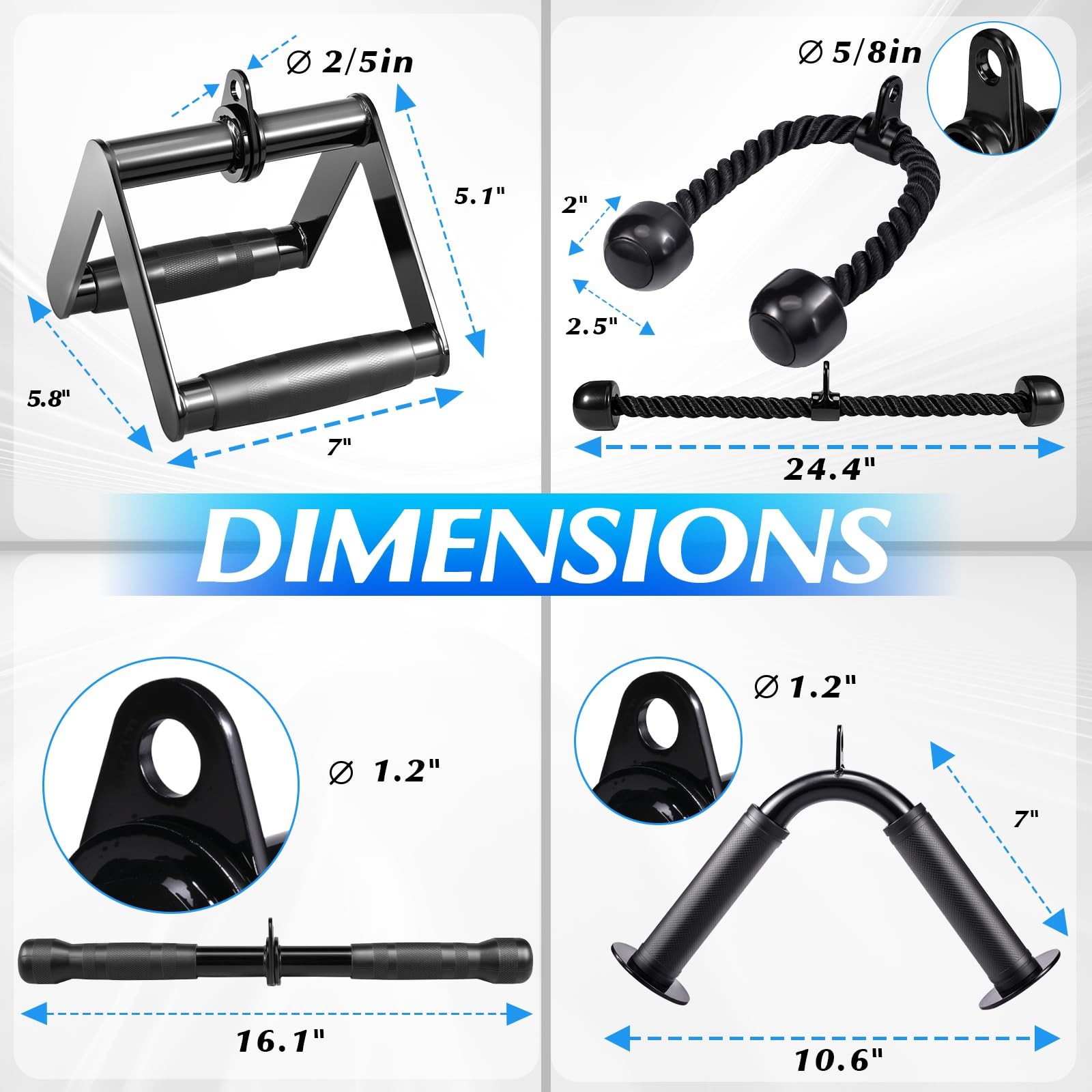 10-in-1 Cable Machine Attachments Set, LAT Pulldown Attachments Cable Accesso...