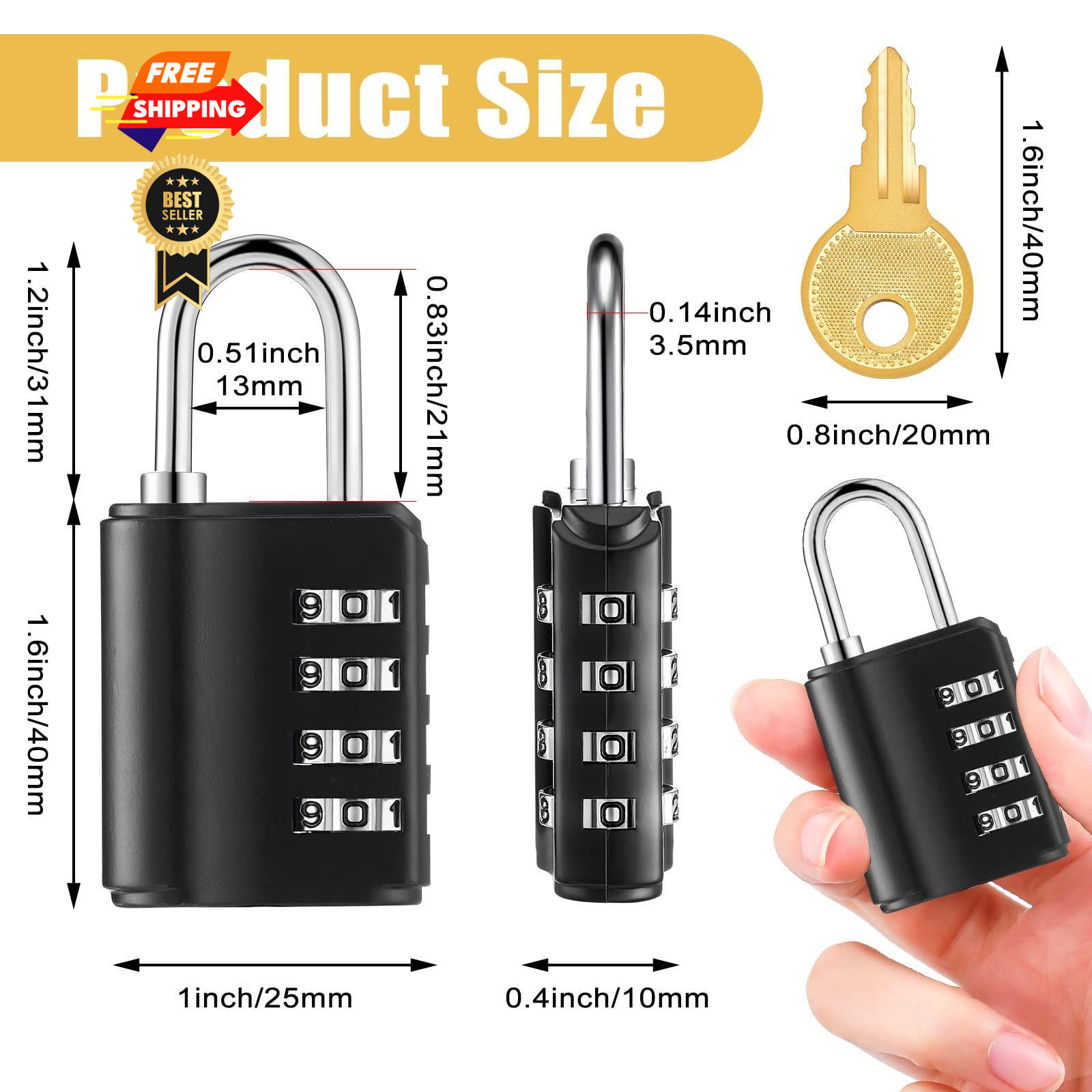 Kenning 10 Pcs Combination Padlock 4 Digit Lock Silver and Black