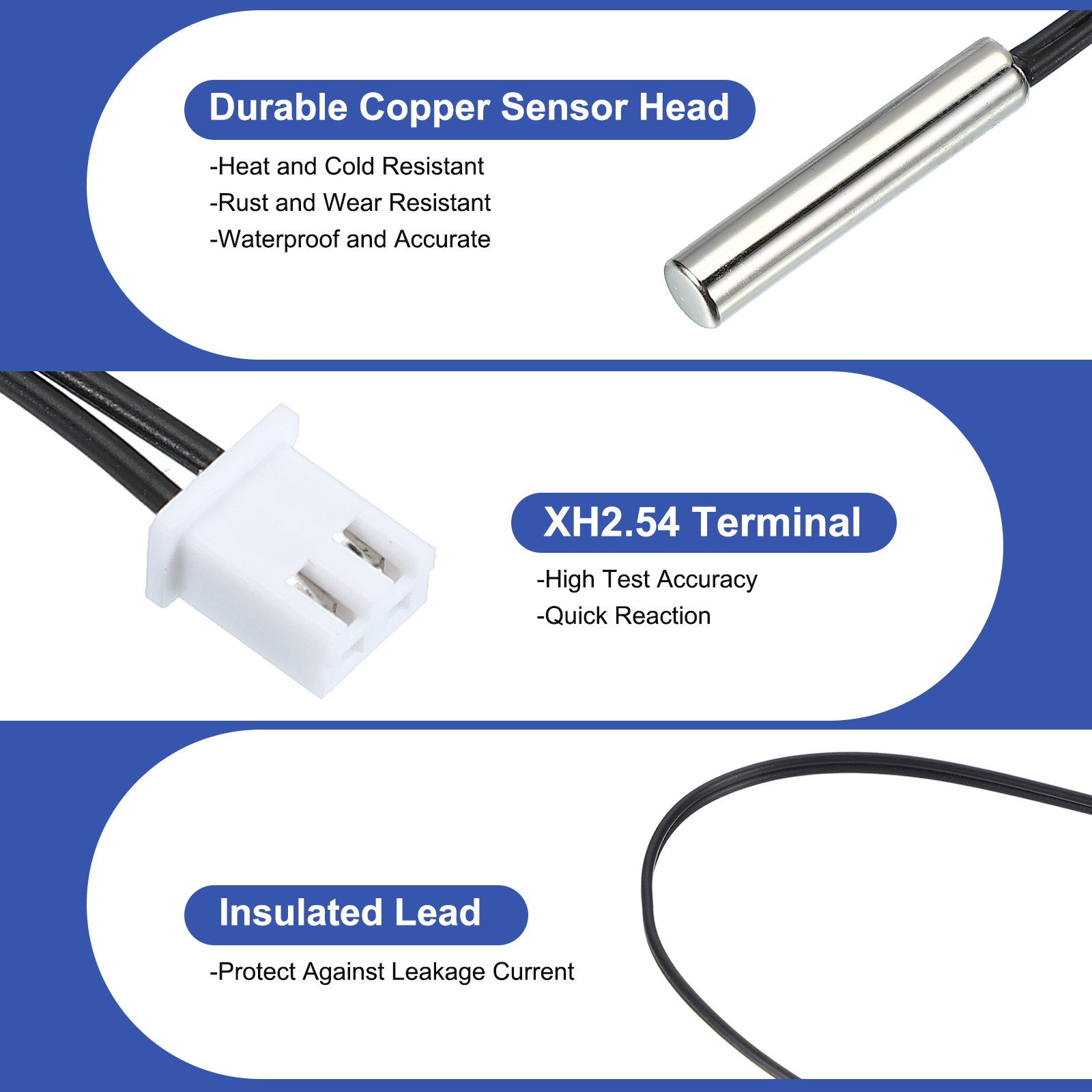 2 Pcs 10K 16 Inch 3470 Copper Temperature Sensor Probe with Terminal