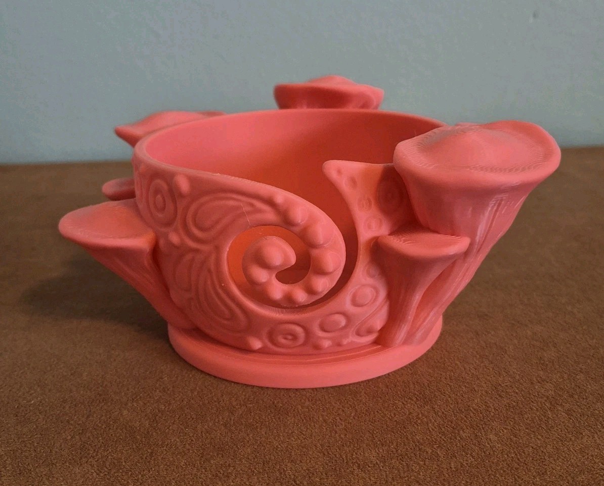 Pink Mushrooms Yarn Holder Bowl Fantasy Paisley USA