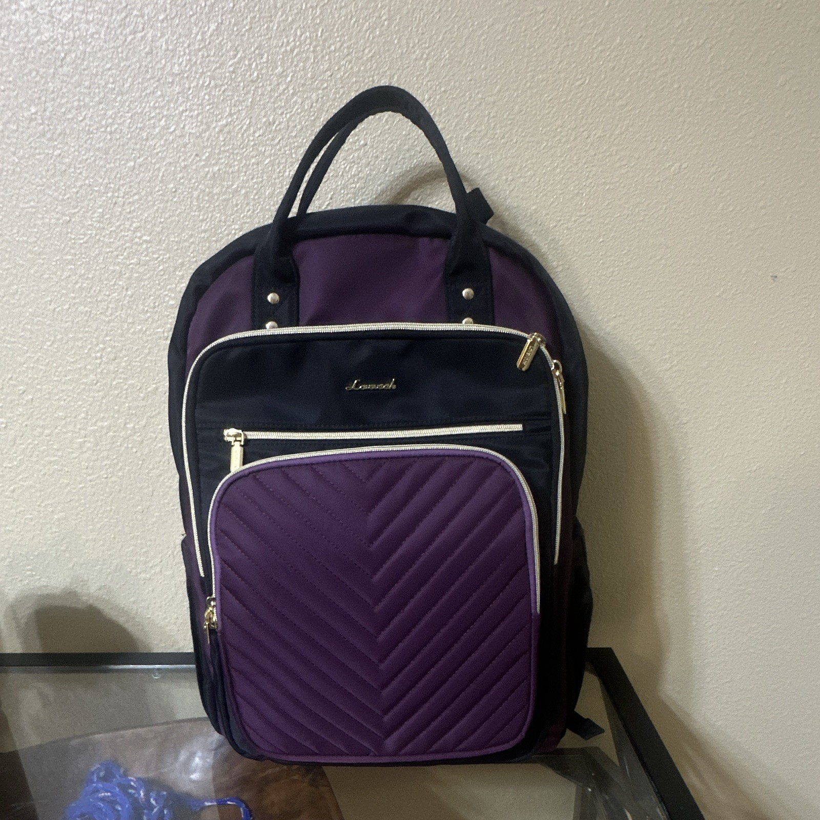 Luvatch Solid Purple/Black Backpack Padded with Built-In USB Port