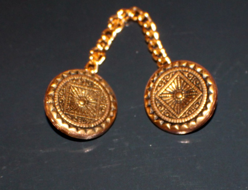 Vintage Sweater Cape Cloak Costume Two-Button Chain Gold Tone 3.5" & 5/8" Button