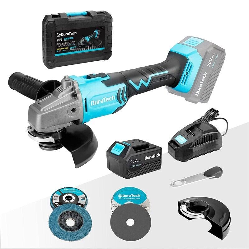 20V 4-1/2" Cordless Brushless Angle Grinder Kit Discs 4.0Ah Battery Fast Charger