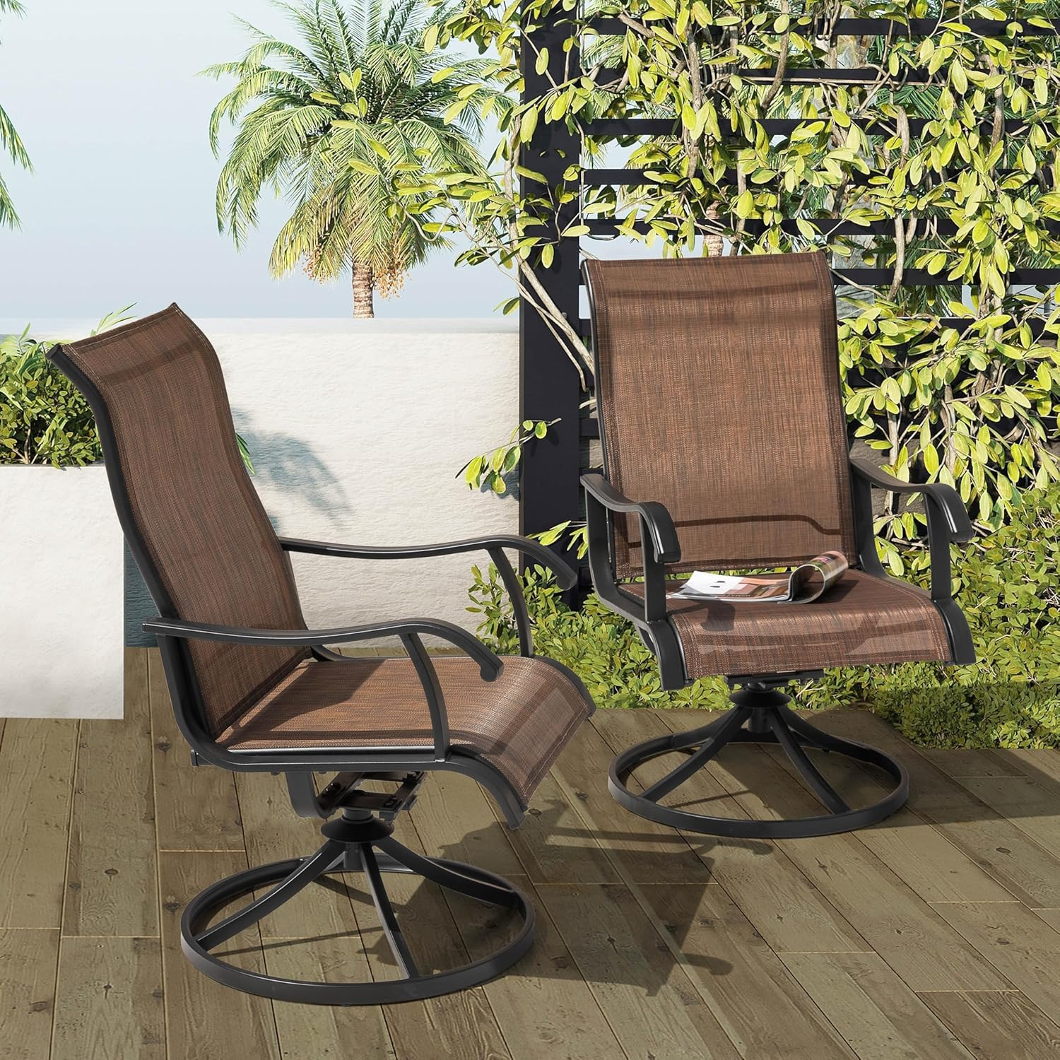 NUU GARDEN Patio Swivel Chair Set of 2, Outdoor Swivel Rocker Dining Chairs with