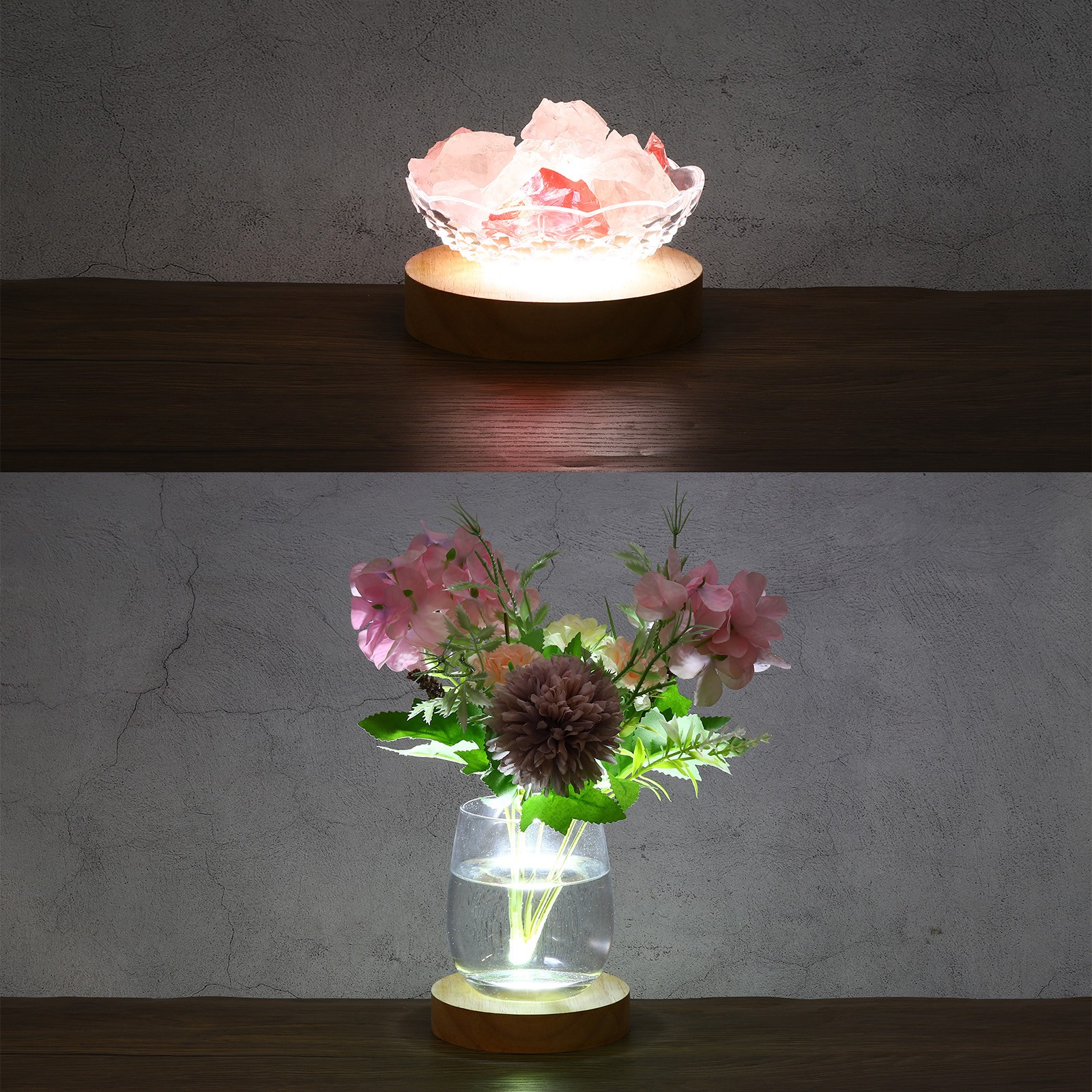 2pcs 4" Wooden LED Light Base Wood Light Display Base Stand White Light Color