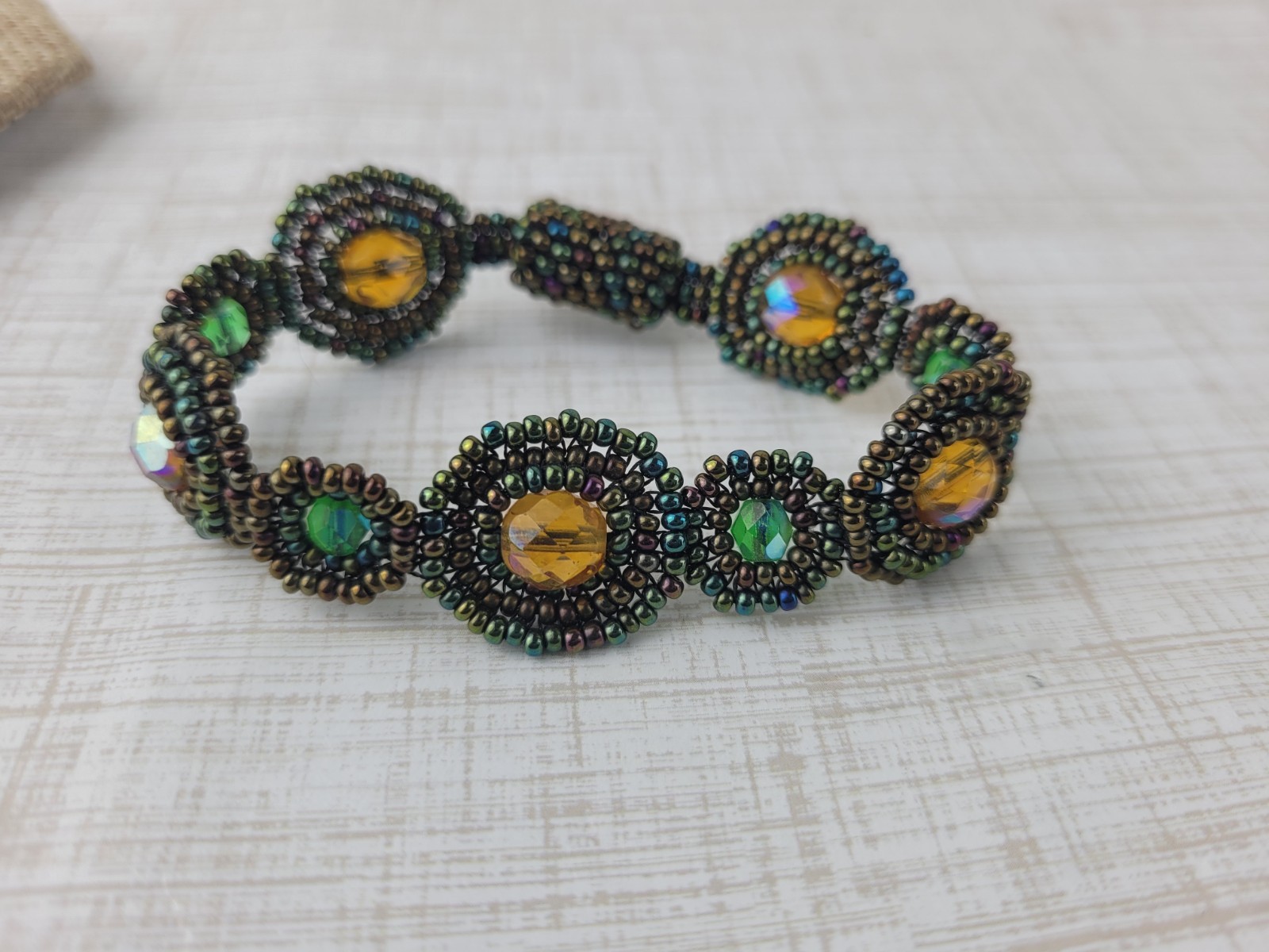 Iridescent Seed Bead Bracelet 7" Magnetic Clasp