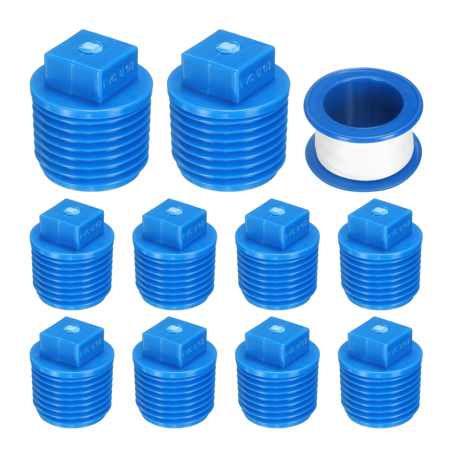 10Pcs 1/2 Inch PT Male Thread PVC Pipe Fitting Plug with Tape, Blue