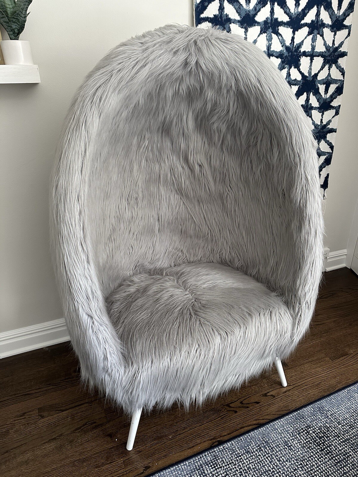 PB Teen Gray Himalayan Faux Fur Cave Chair