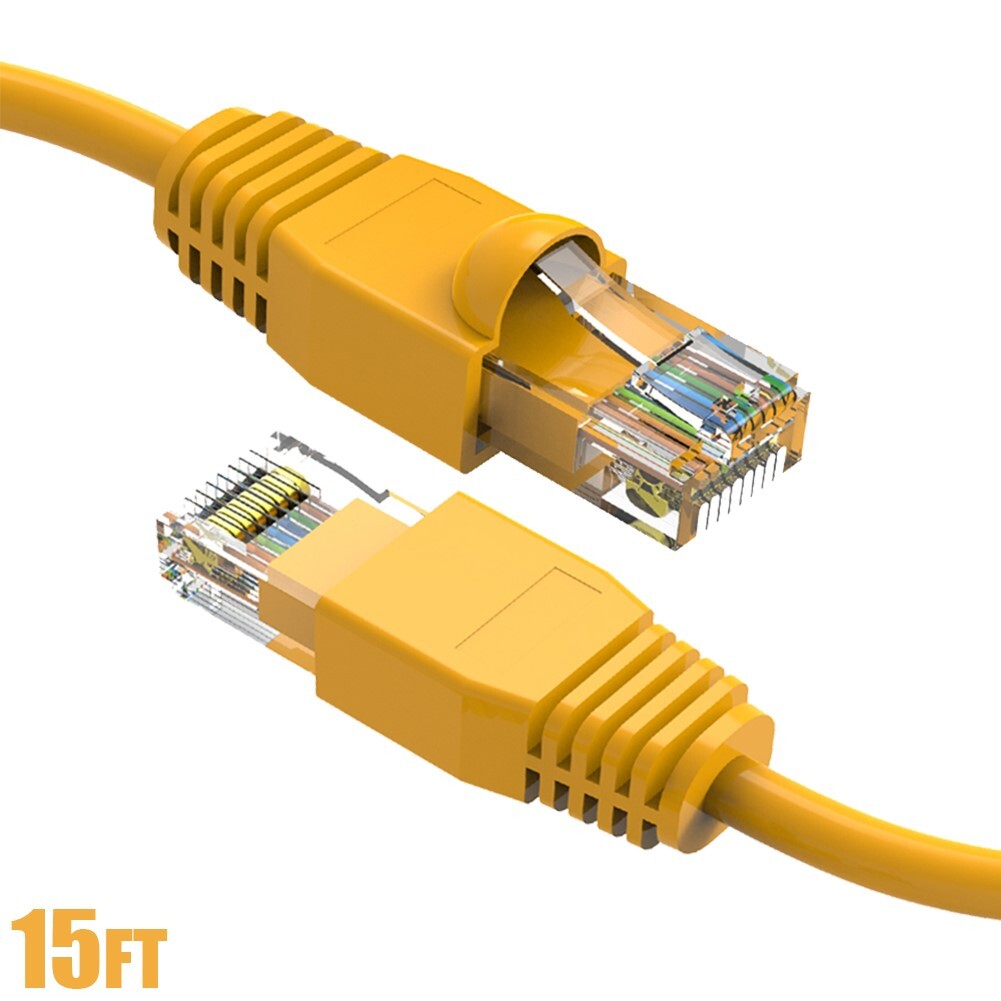 15FT Cat6A RJ45 Network LAN Ethernet UTP Cable Copper Wire Gold Plated Yellow