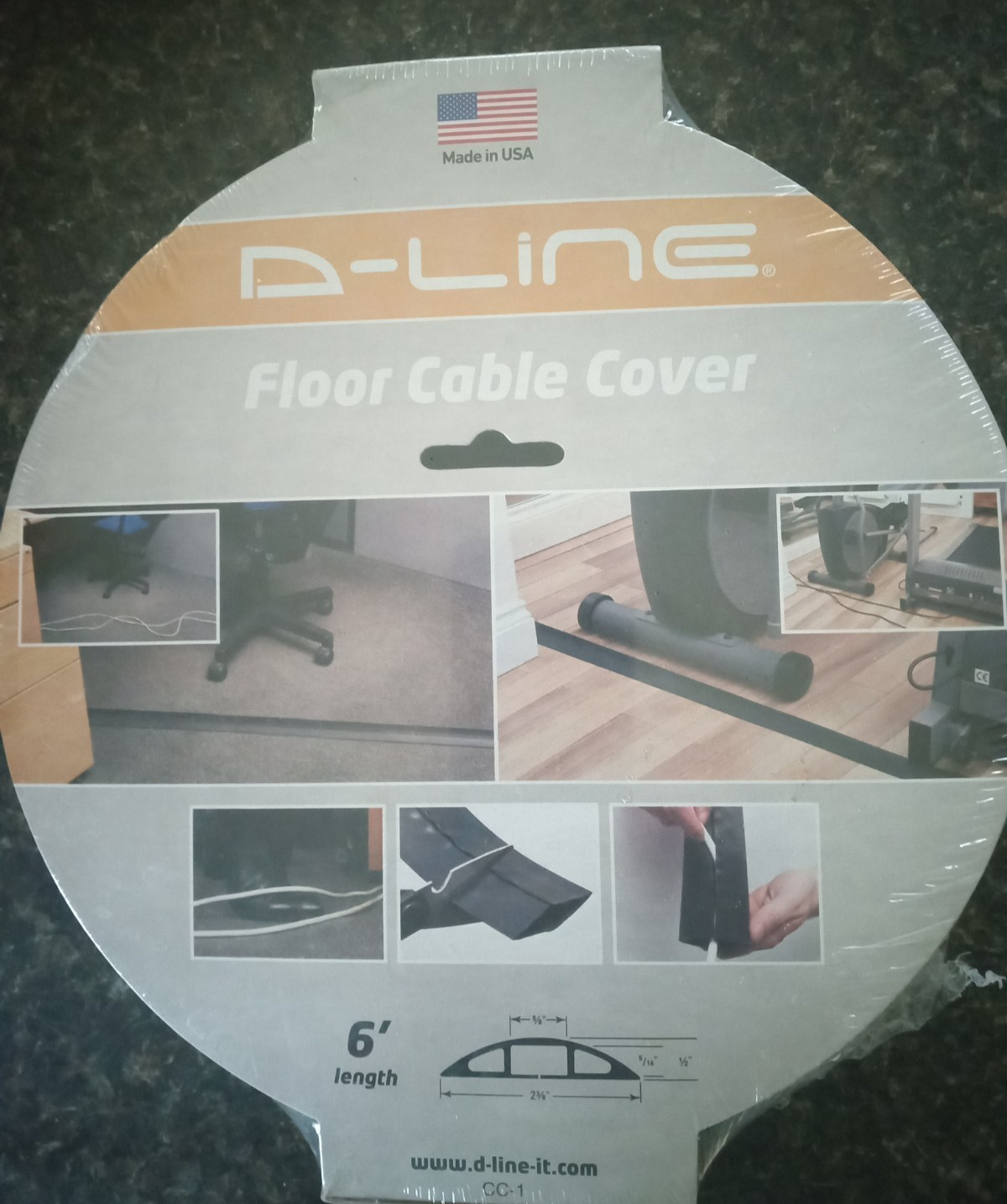 D-Line 1.8metre (6') New Floor Cable Cover Black, 6 Foot Length, Made in USA NIP
