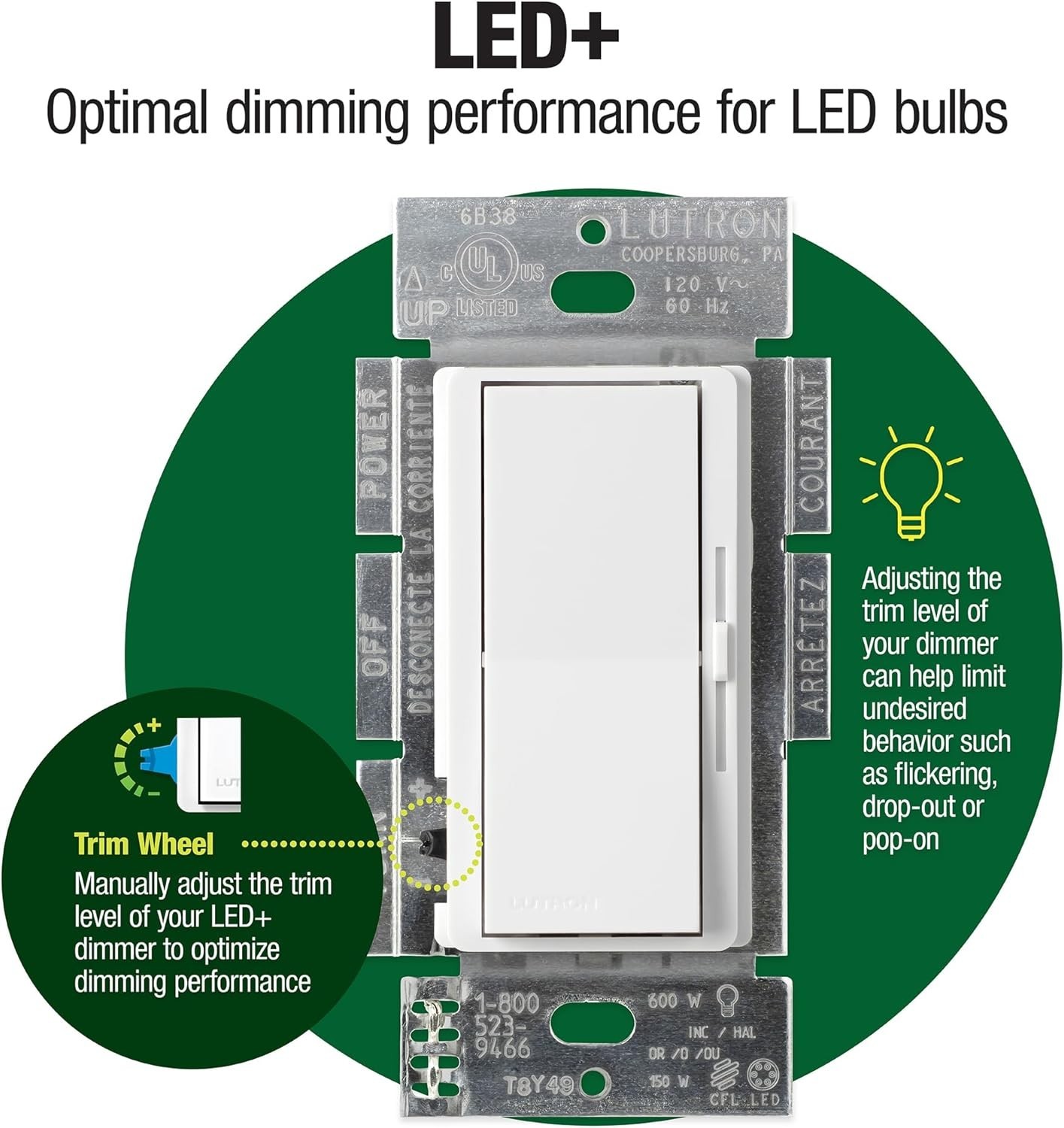 Diva LED+ Dimmer Light Switch for Dimmable LED, Halogen, and Incandescent Bul...