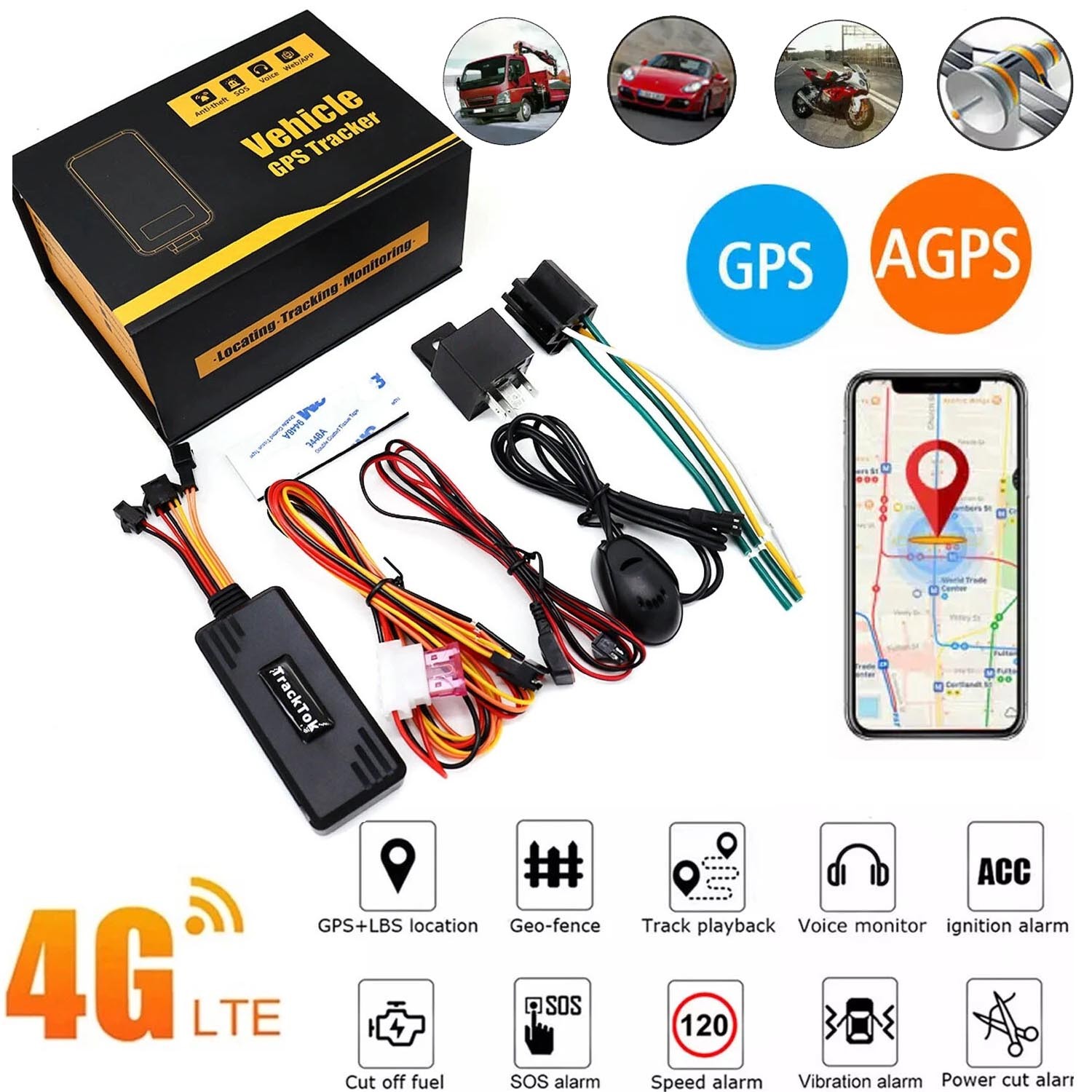 4G Car GPS Tracker Real Time Vehicle Anti-Lost Locator Geography Fencing System