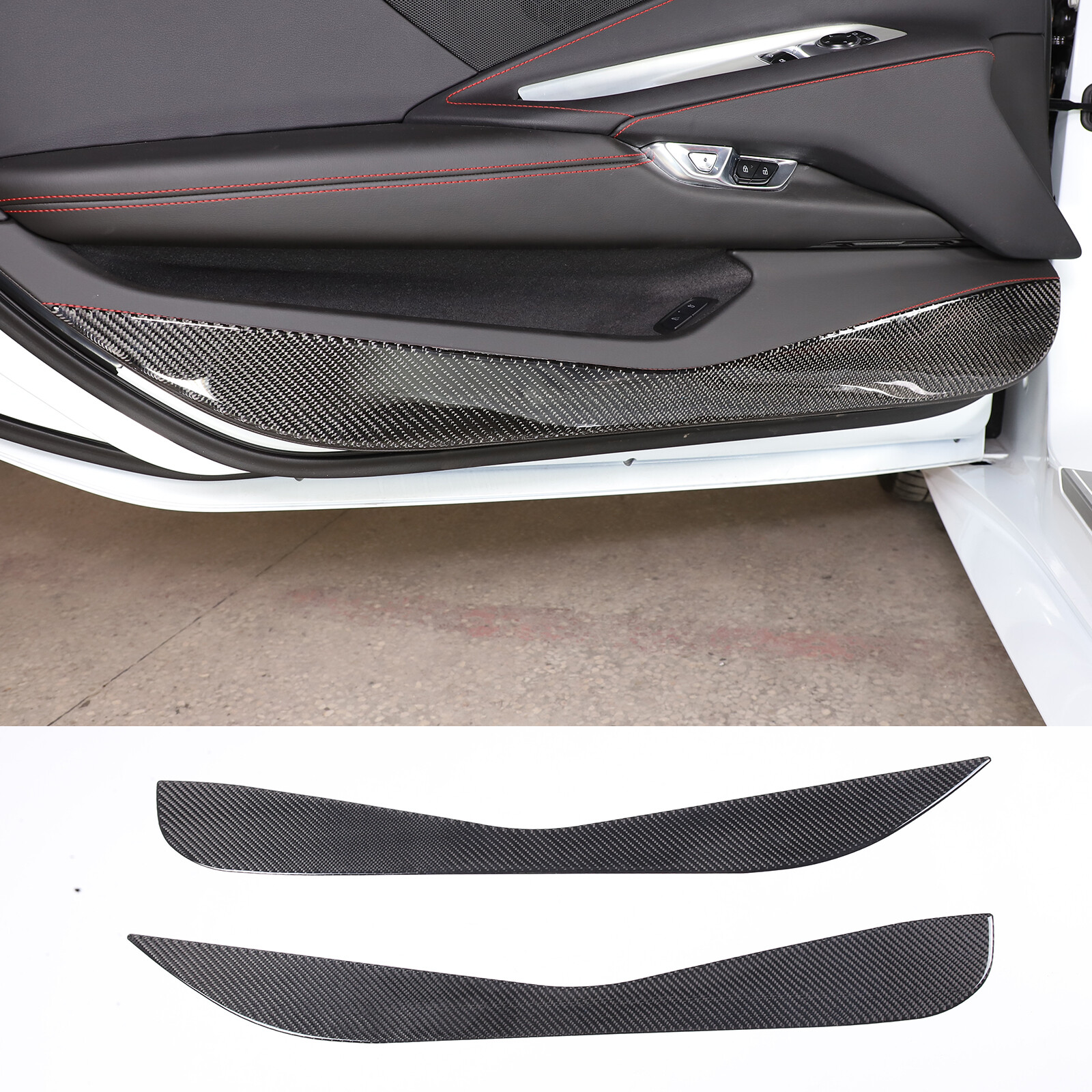 2PCS Carbon Fiber Interior Door Panel Trim Anti Kick  For Corvette C8 2020-23