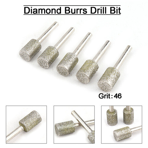 6-30mm Diamond Coated Grinding Head 1/4" Shank Cylinder Mounted Point Burrs Bits