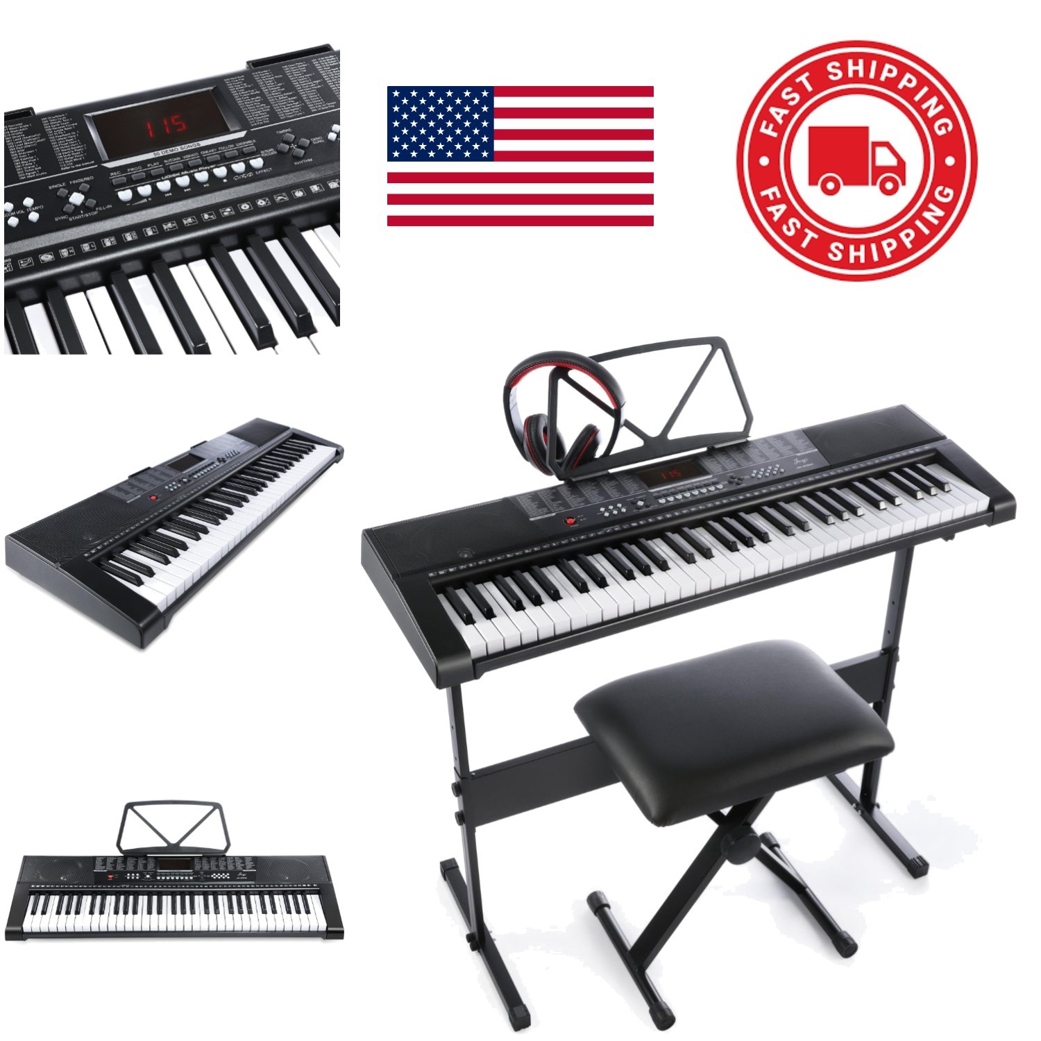 61 Key Standard Keyboard with USB Connectivity and Complete Music Accessory Kit