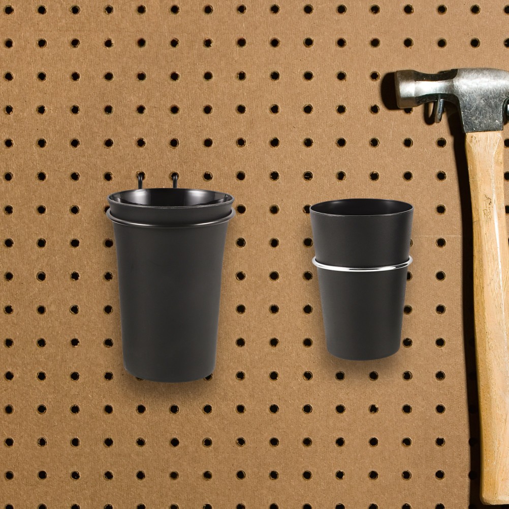 2Pcs Multi-Function Pegboard Cup Holders Black Metal Durable for Home Workshop