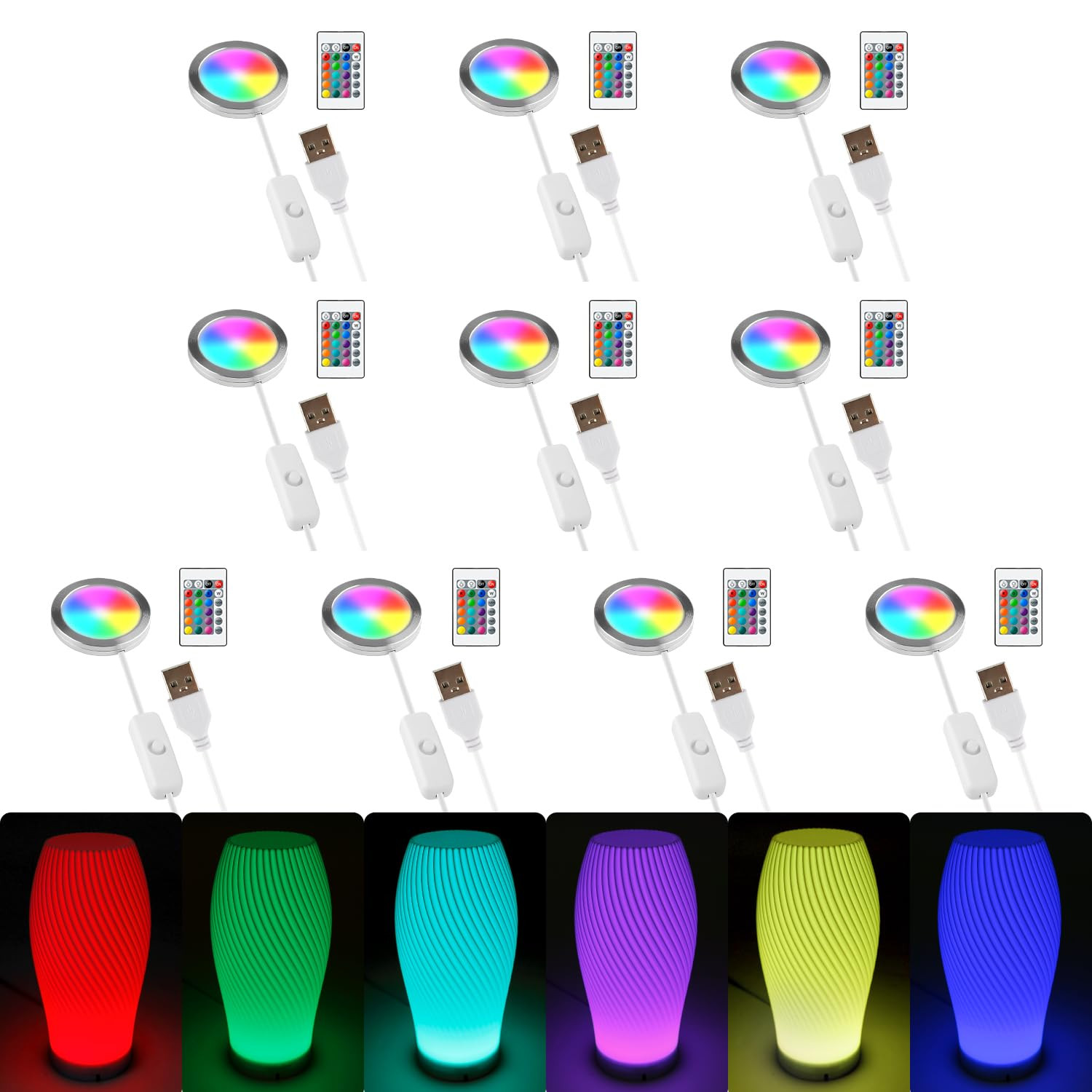 RGB 3D Printer LED Lamp Kit with Remote Control - 10 Set, USB Powered