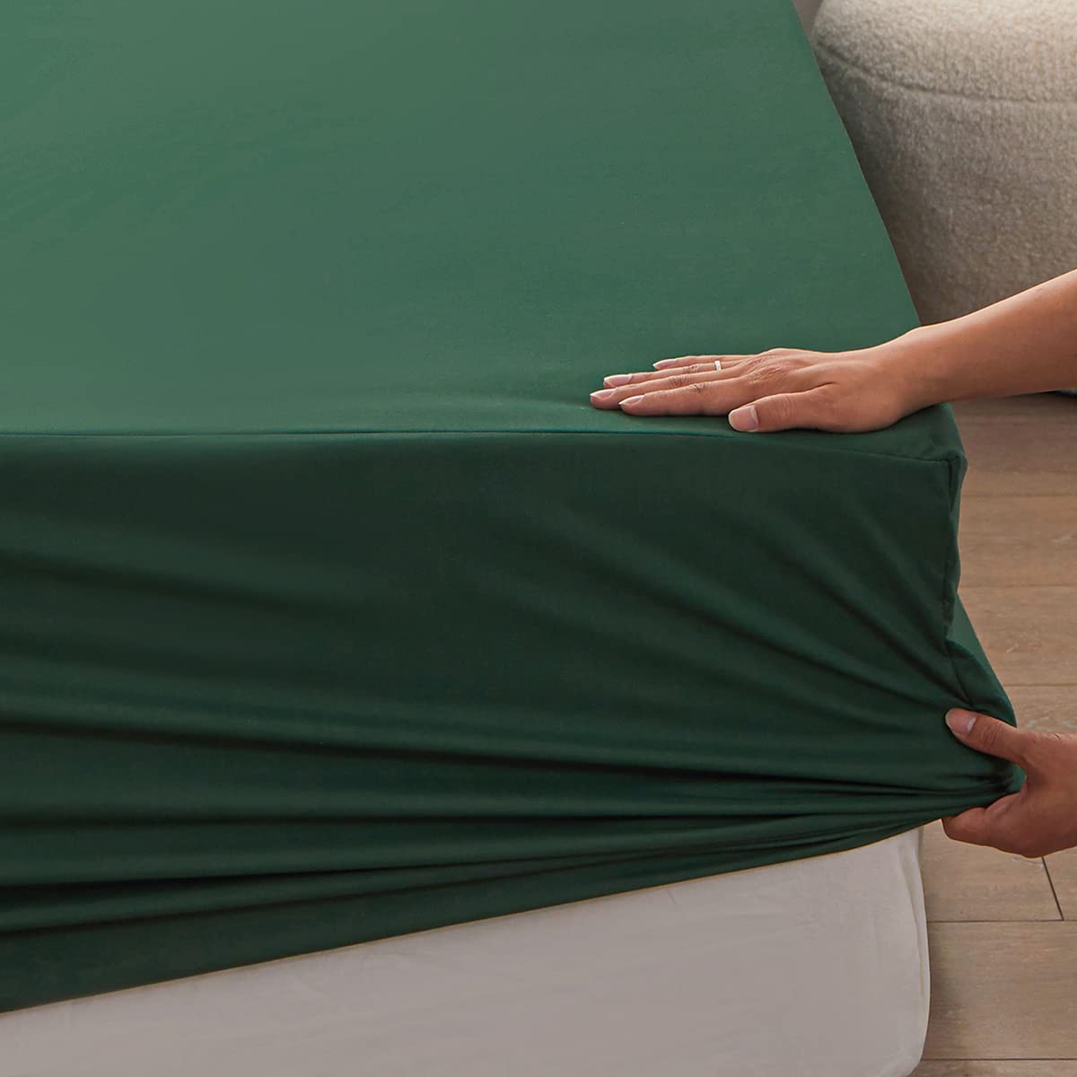 Twin Fitted Sheet Only Dark Green Deep Pocket Microfiber Soft Bedding 1 Piece