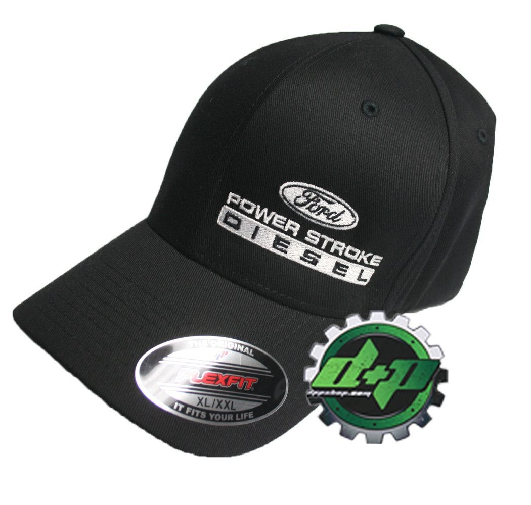 Ford Powerstroke hat ball cap fitted flex fit  flexfit stretch Black XL/XXL