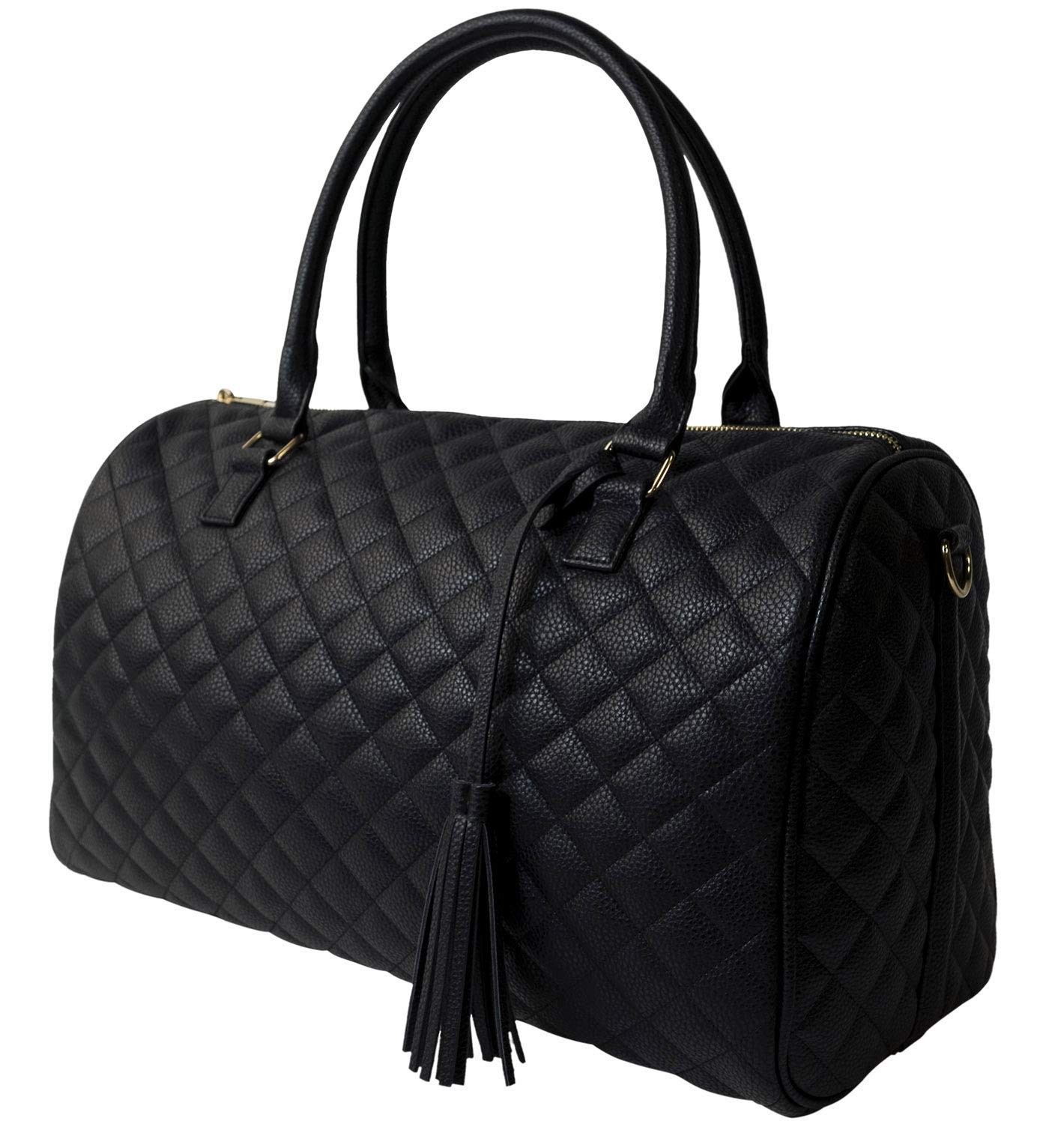 Womens Quilted Weekender Duffle Carry Bags Overnight Travel Handbag Shoulder ...