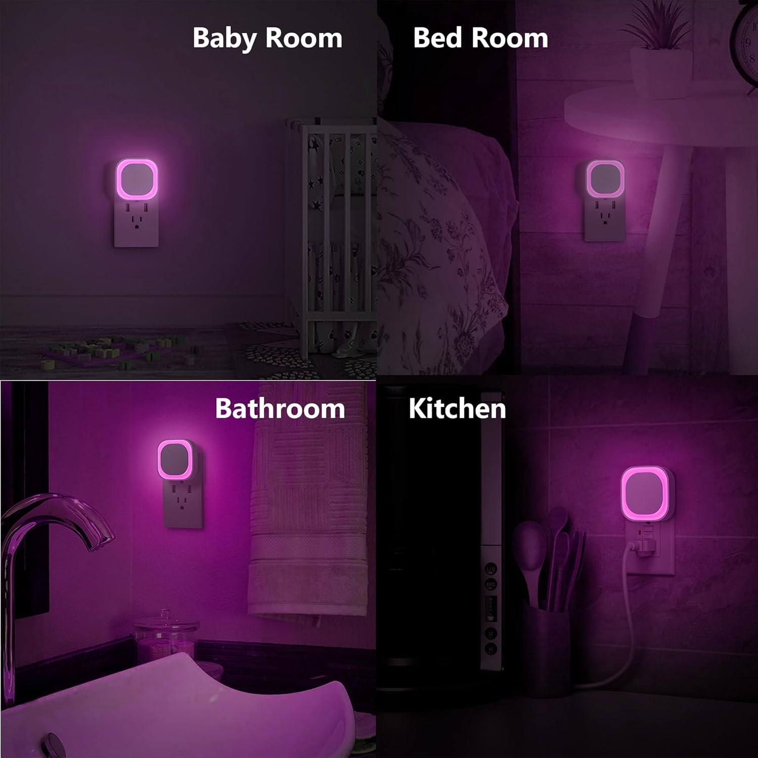 2 Pack Dimmable Pink Night Light, Auto Dusk to Dawn Sensor, Dimmable,