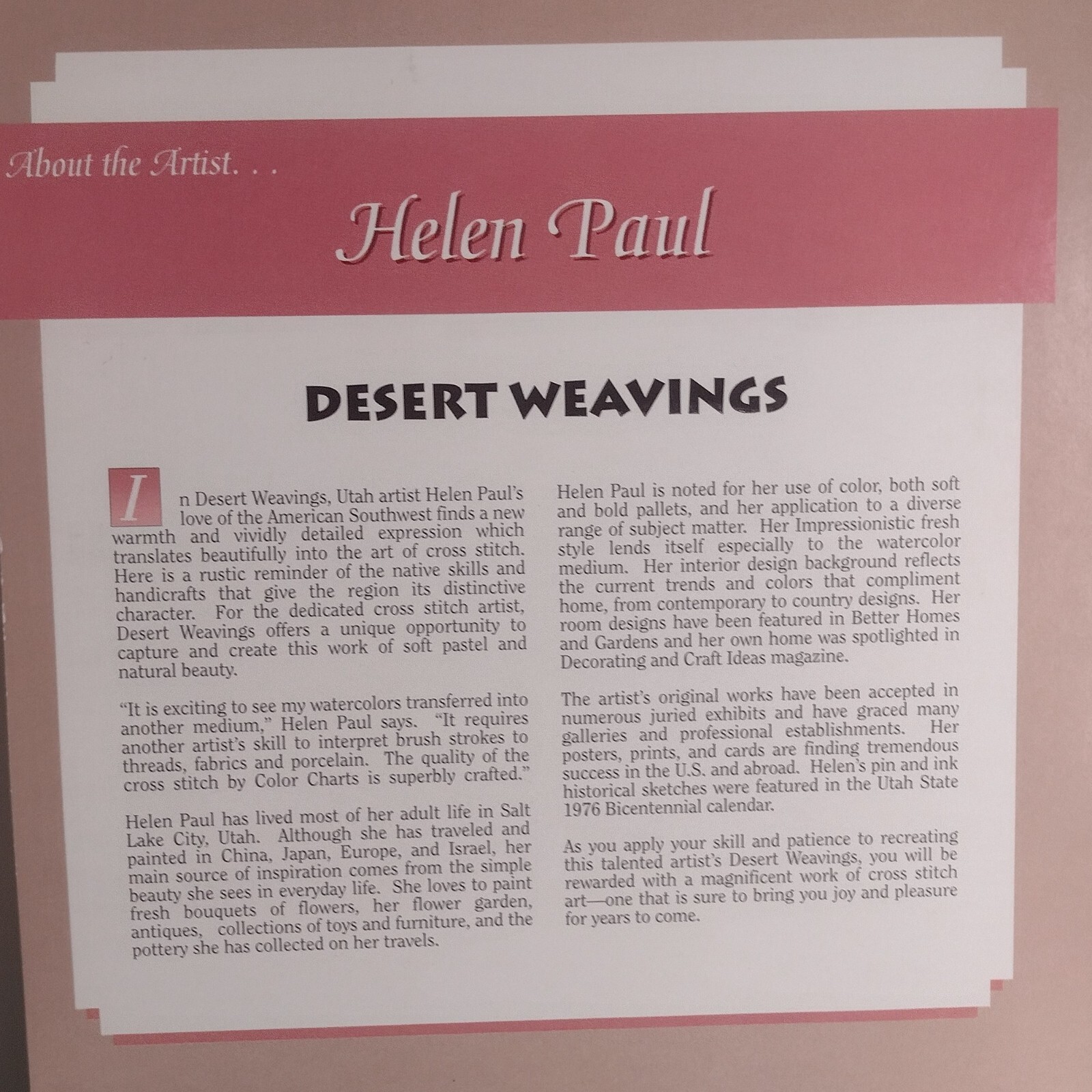 Desert Weavings By Helen Paul Cross Stitch Leaflet Pattern