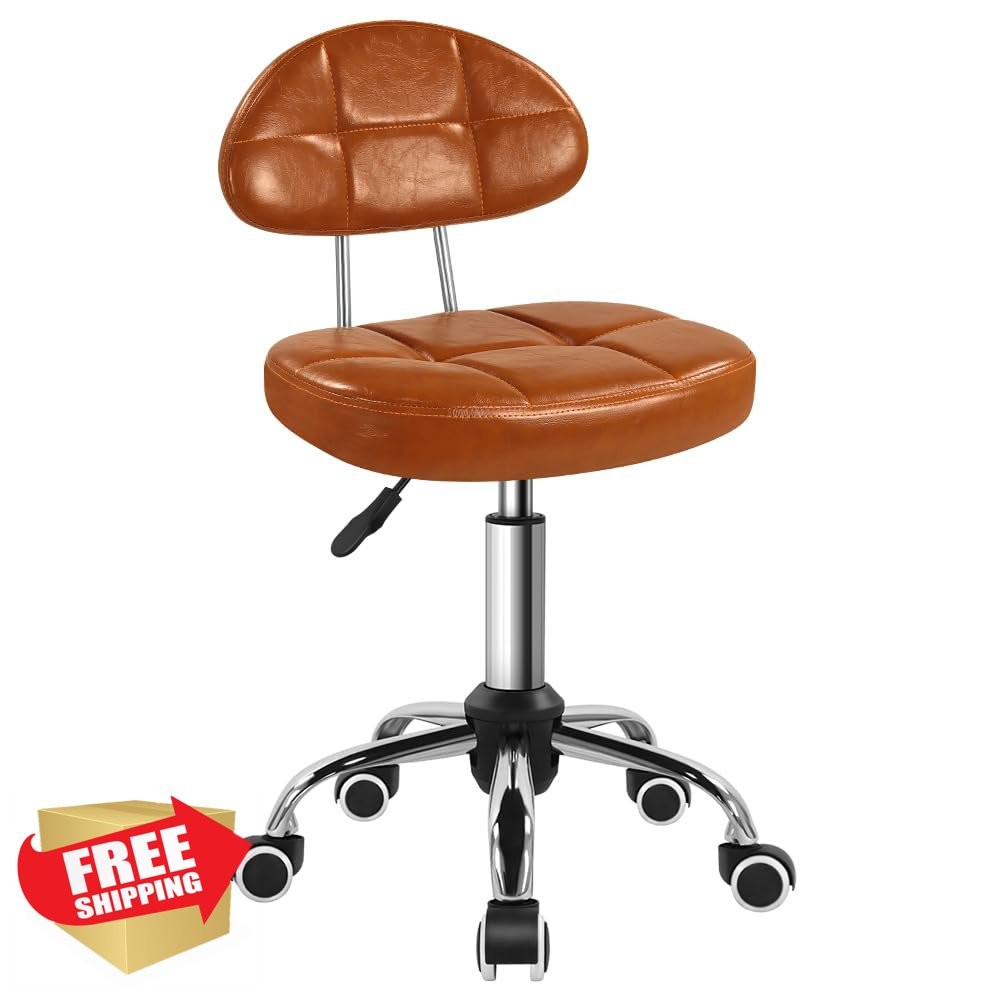 BFTOU Orange Brown Swivel Stool Spa Massage Height Adjustable
