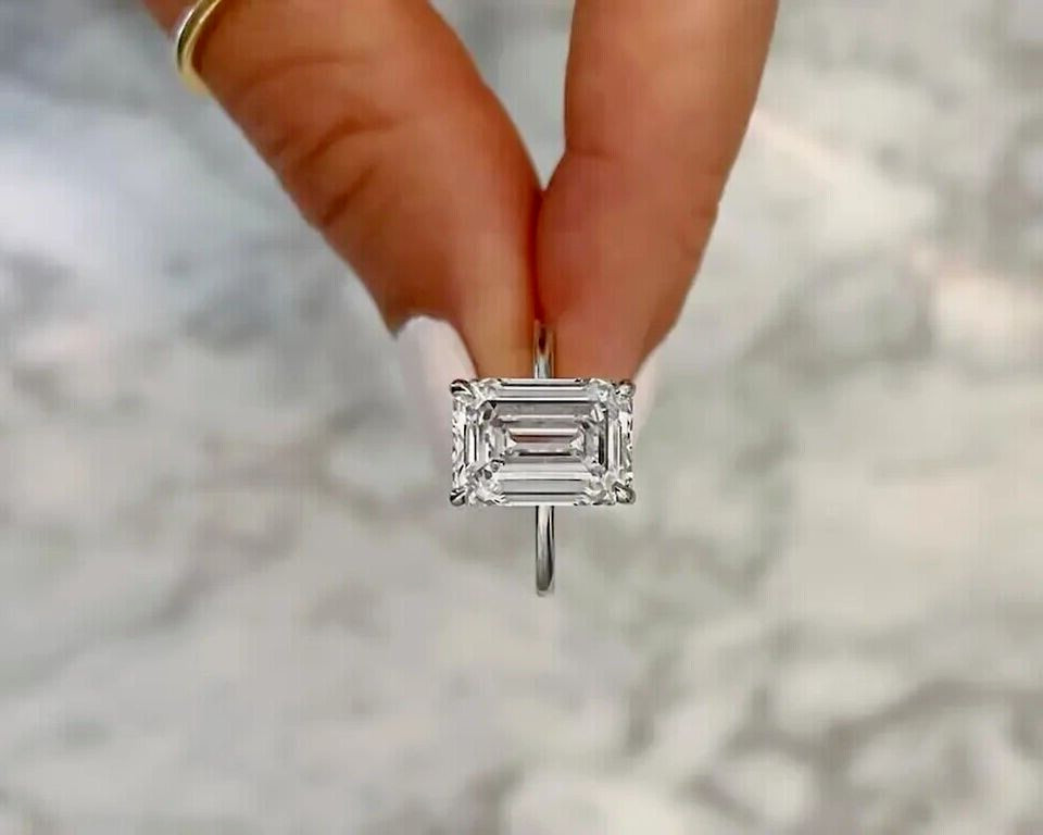 3.50Ct Emerald Lab Created Diamond Women's Engagement 14K White Gold Finish Ring