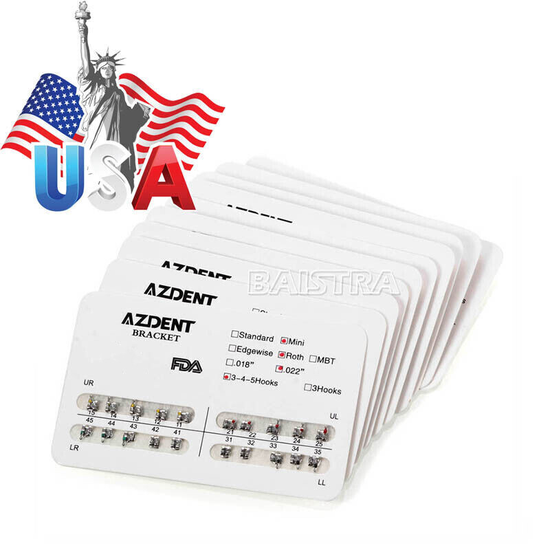 10X AZDENT Dental Orthodontic Brackets Braces Metal Mini MBT/Roth.022 Hooks 345