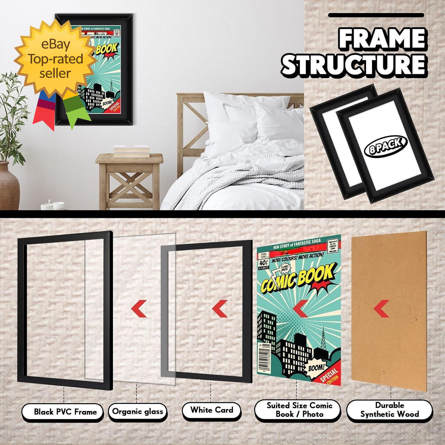8 Pack Comic Book Frame UV Protection Comic Picture Magazine Frames Fits Current