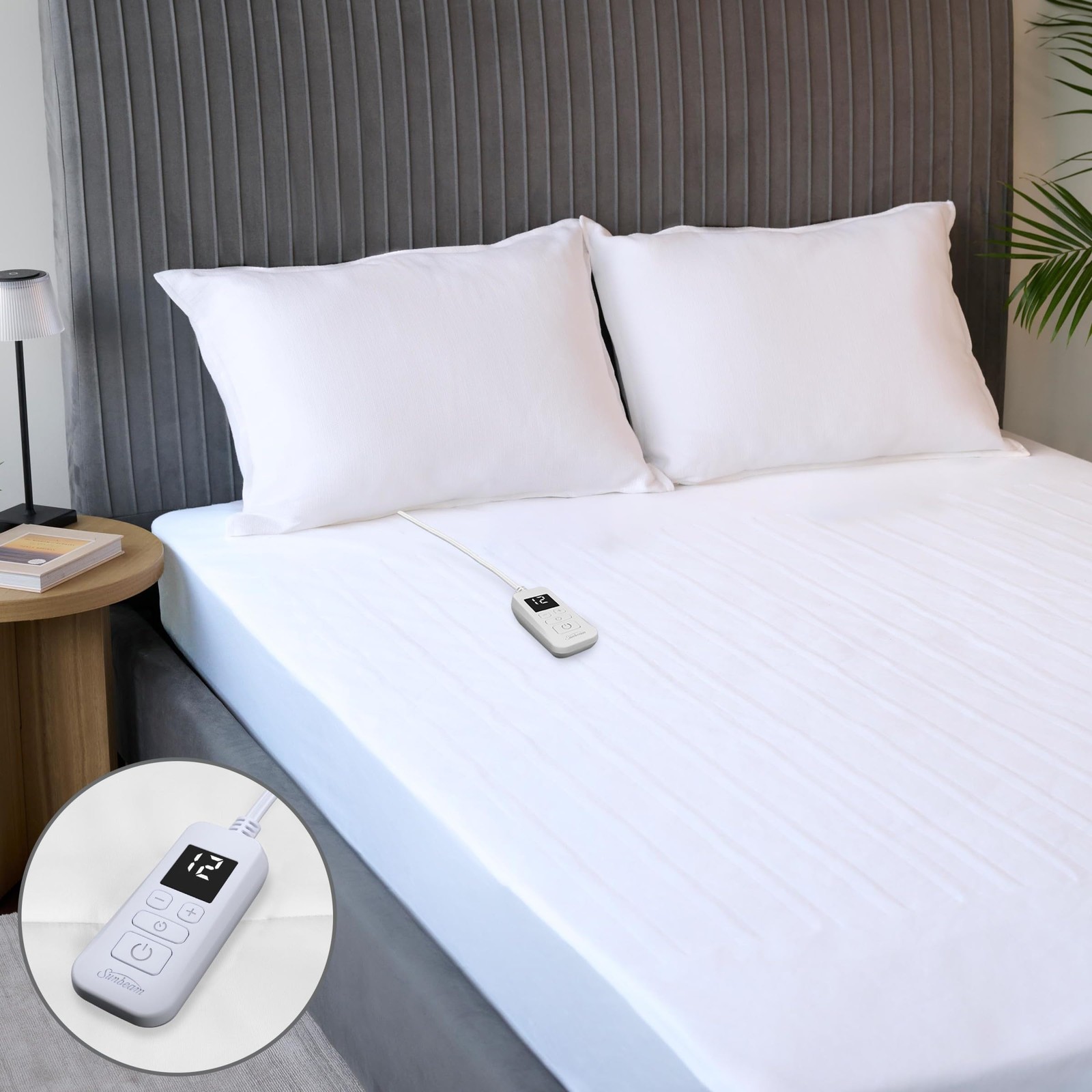 Sunbeam Electric Heated Mattress Pad Twin 75" x 39" 12 Twin, White Non-woven