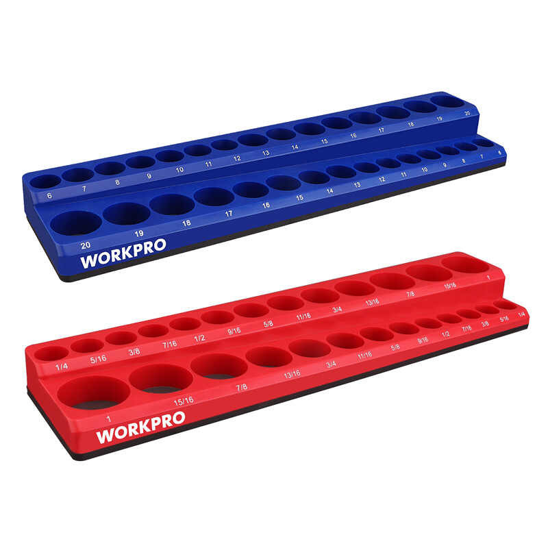WORKPRO 2PC 3/8" Magnetic Socket Organizer Set SAE & Metric Socket Holders Carts