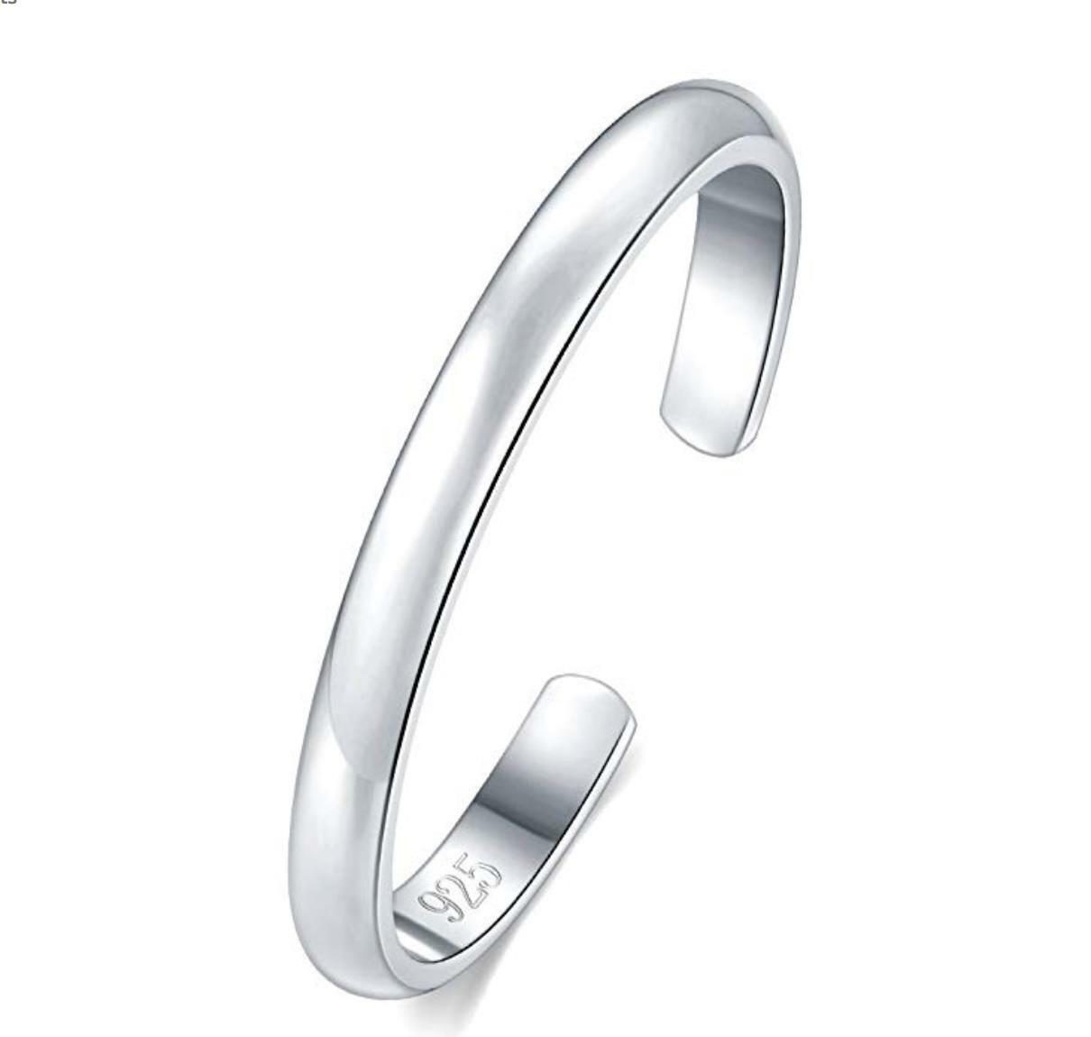 Ladies 925 Sterling Silver 2mm Toe Ring, Hypoallergenic Adjustable Band Ring