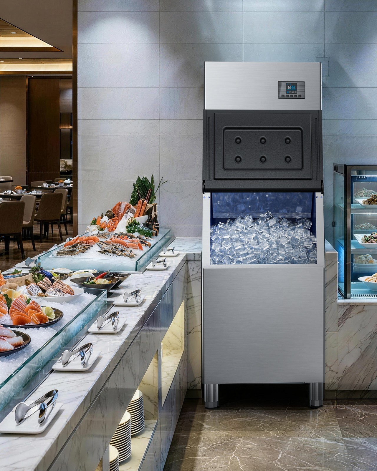 Commercial Ice Machine 680LBS/24H with 560LBS Storage Bin, Industrial Ice Maker