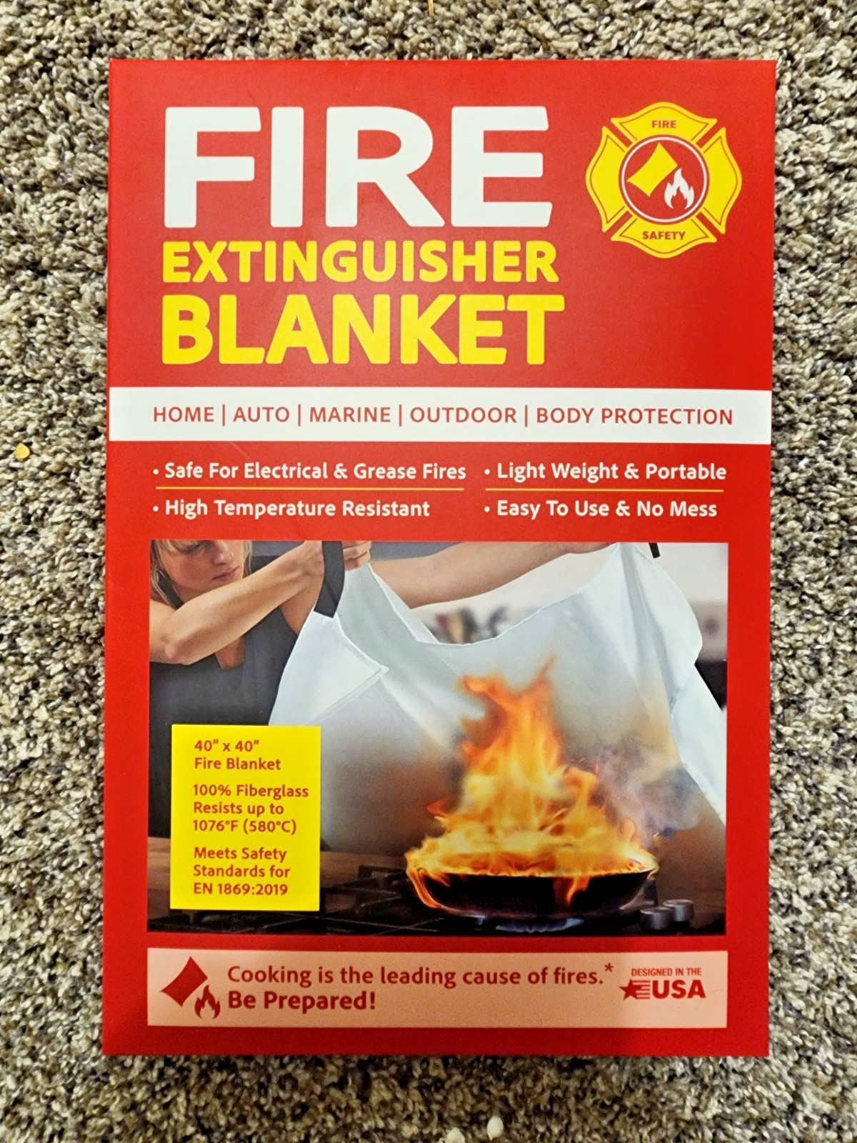 Fire Blanket Extinguisher 40" X 40" Fireproof Fiberglass by Klear Concepts