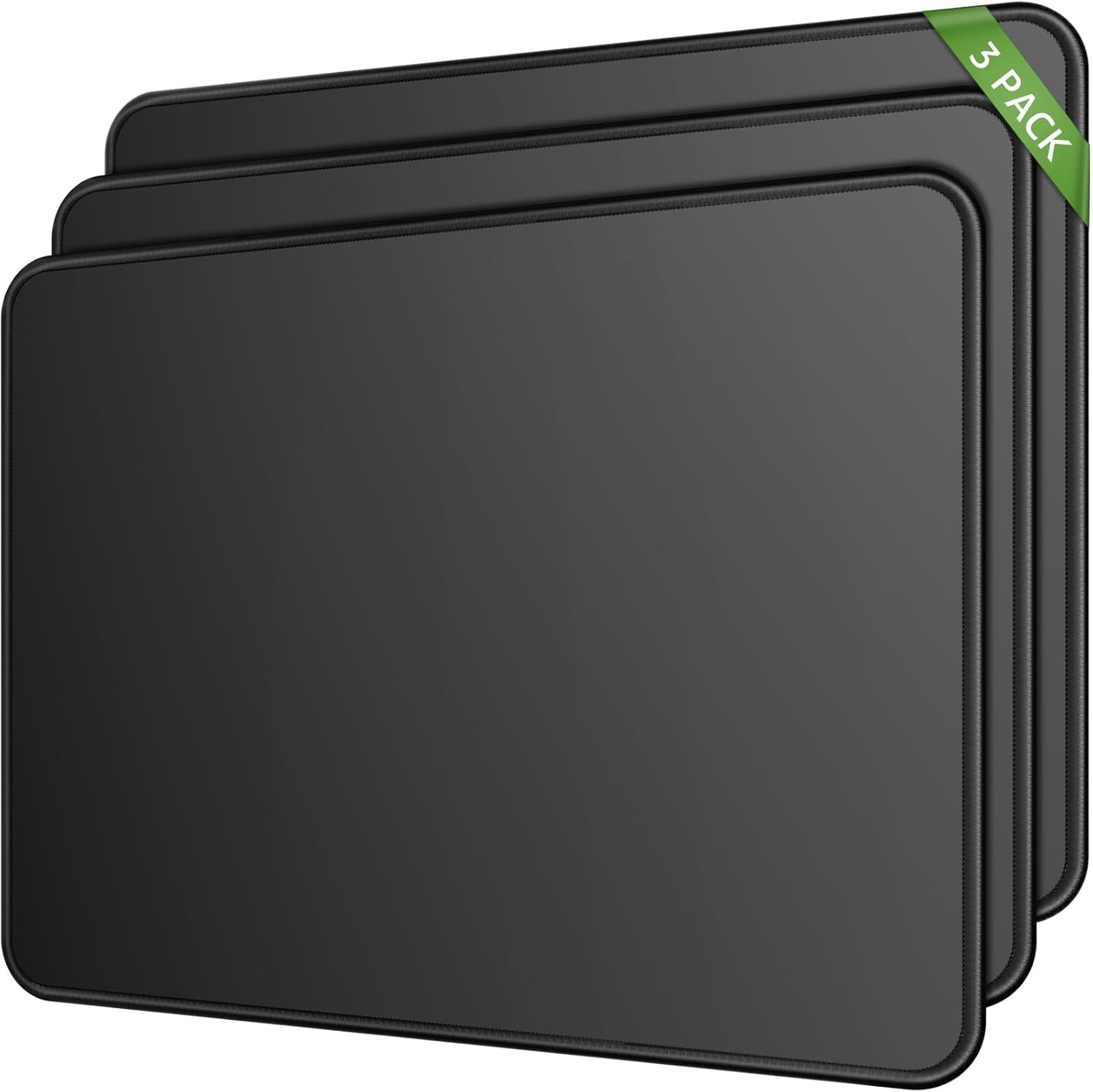 MROCO Mouse Pad [30% Larger] with Stitched Edges, 3 Pack 3 Count, Black