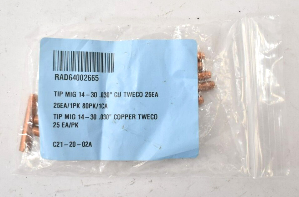 Lot of 12 Radnor 64002665 14 Series Contact Tips .030" x 1.5" x .038" Genuine