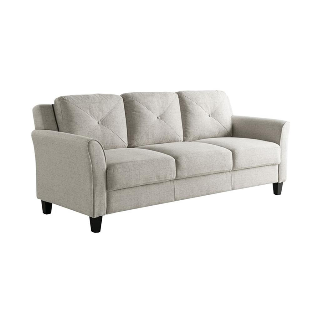 Bowery Hill Transitional Stationary Sofa in Beige Fabric Upholstery