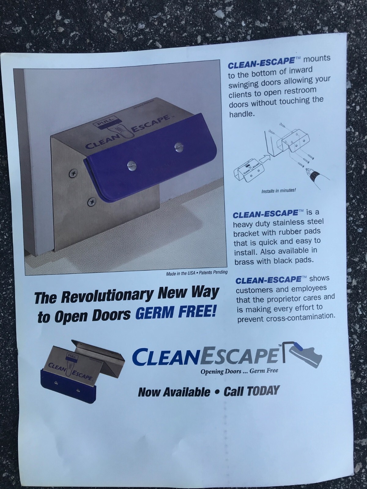 "Clean Escape" Hands Free door opener. NEW!