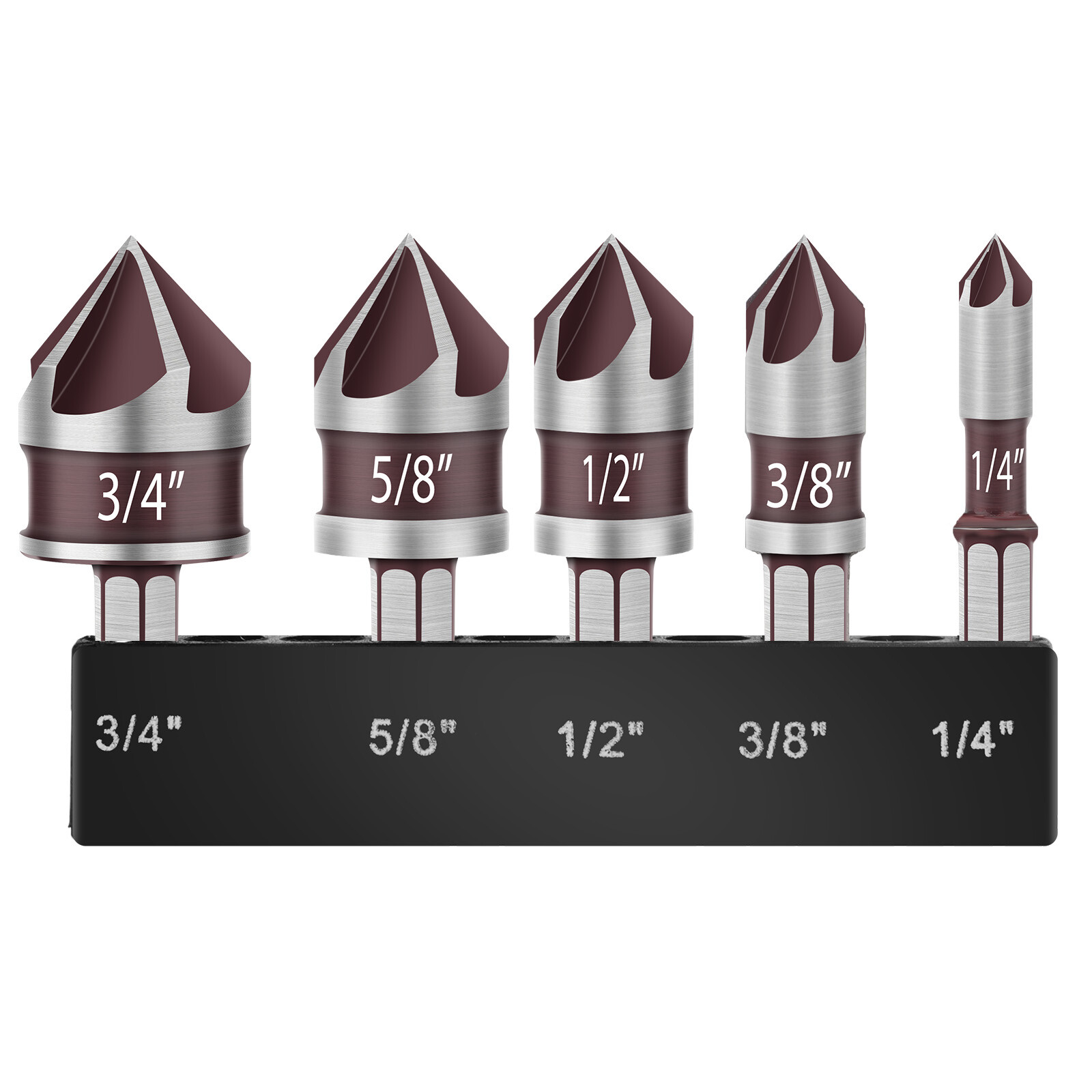 5Pcs 1/4" Shank HSS Countersink Drill Bit 82° 5-Flute Cobalt M35 Chamfer Cutter