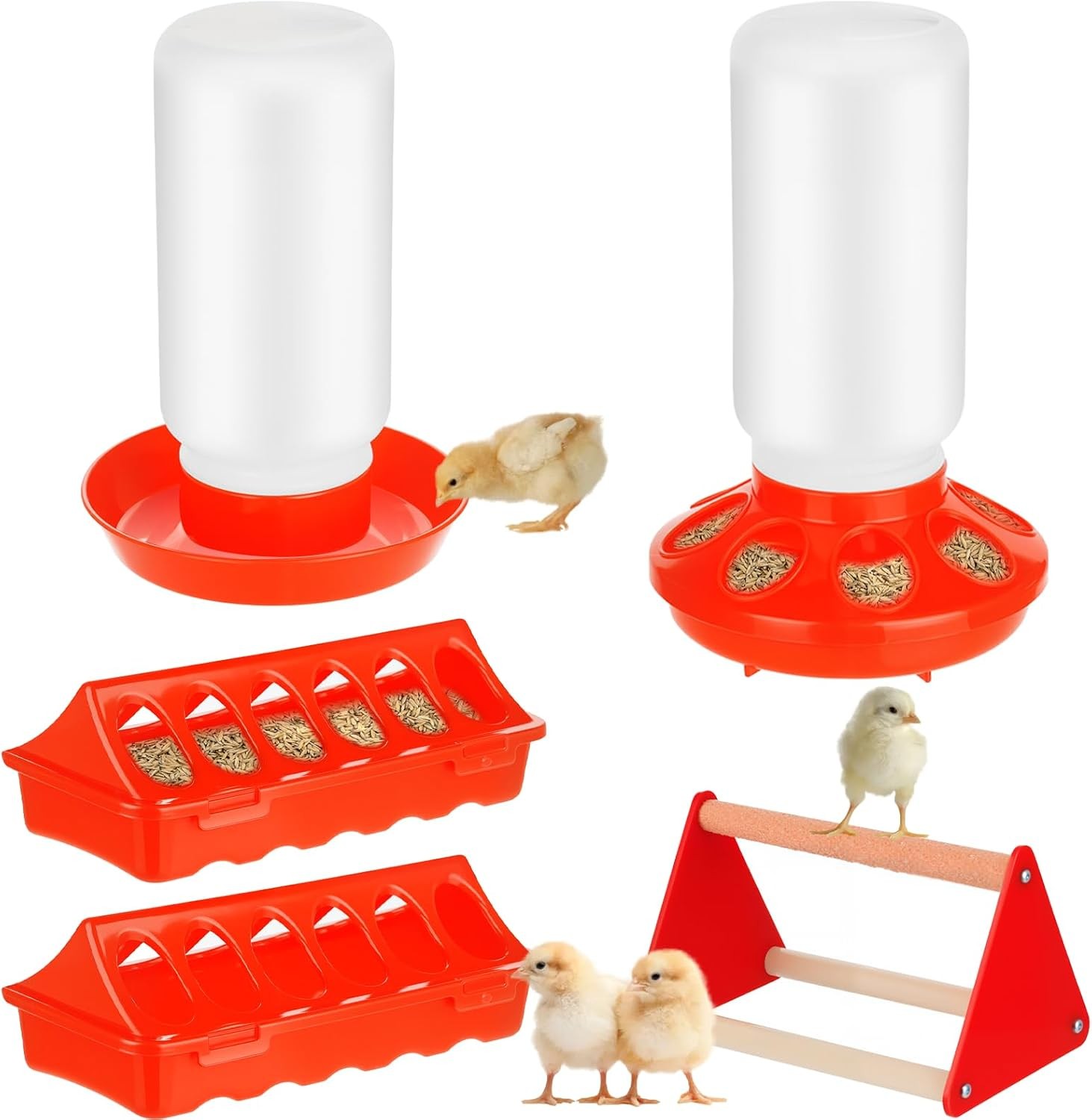 5 Pack Chick Feeder & Waterer Set Plastic Baby Chicken Brooder Starter Kit