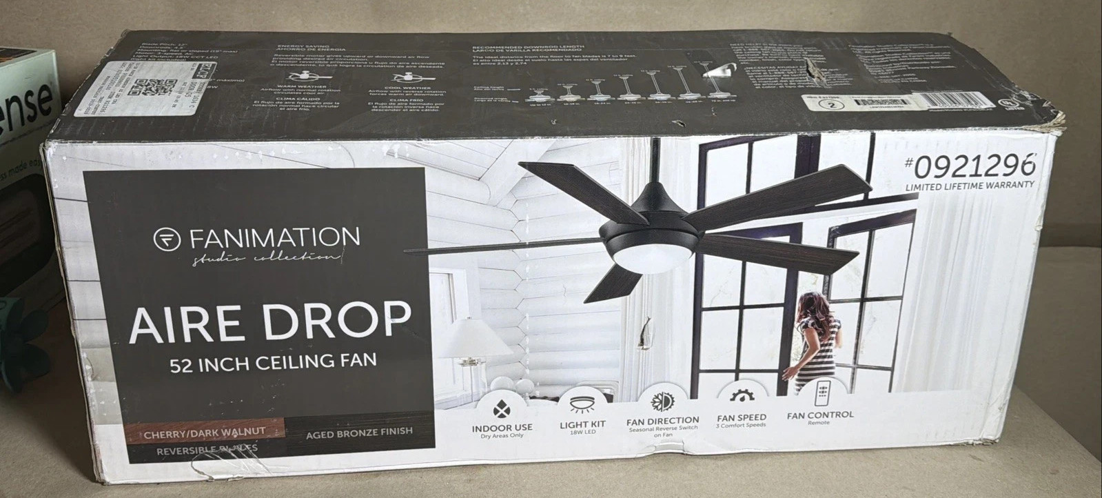 Fanimation Studio Collection Aire Drop 52” Cherry/Dark Walnut Ceiling Fan *New*