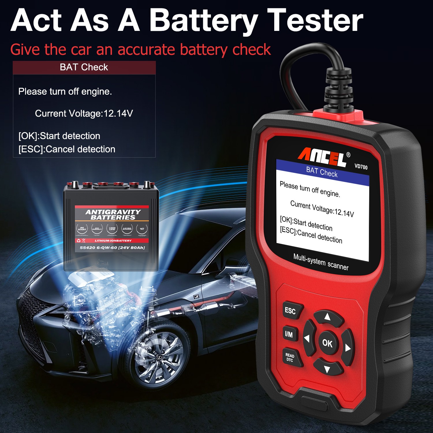 ANCEL VD700 Full System Scanner Diagnostic ABS SRS EPB OBD2 Code Reader For VAG