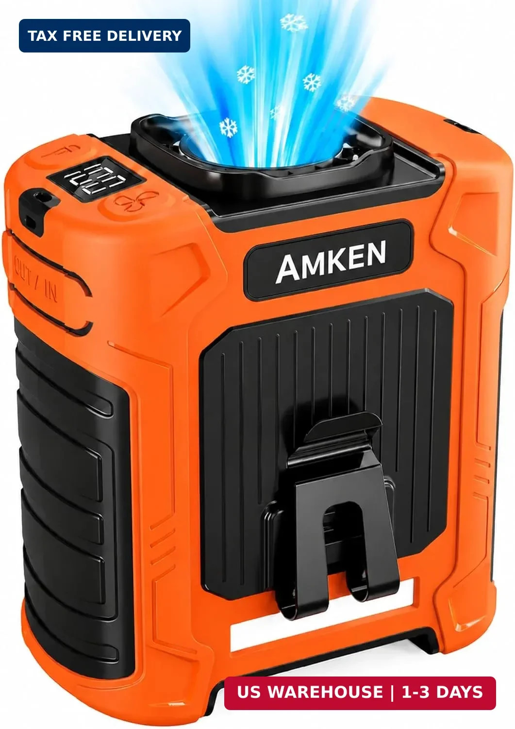 AMKEN Waist Fan, 10000mAh Rechargeable Belt Clip Fan, 59ft/s Airflow, 6-Speed 18