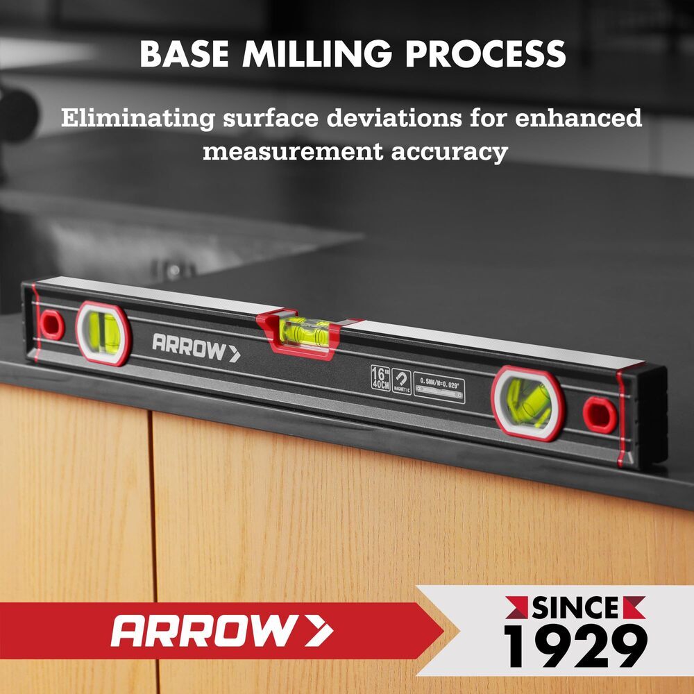 ARROW 16" Level Magnetic Torpedo Level 3 Bubble Aluminum Alloy Body Hanging Hole