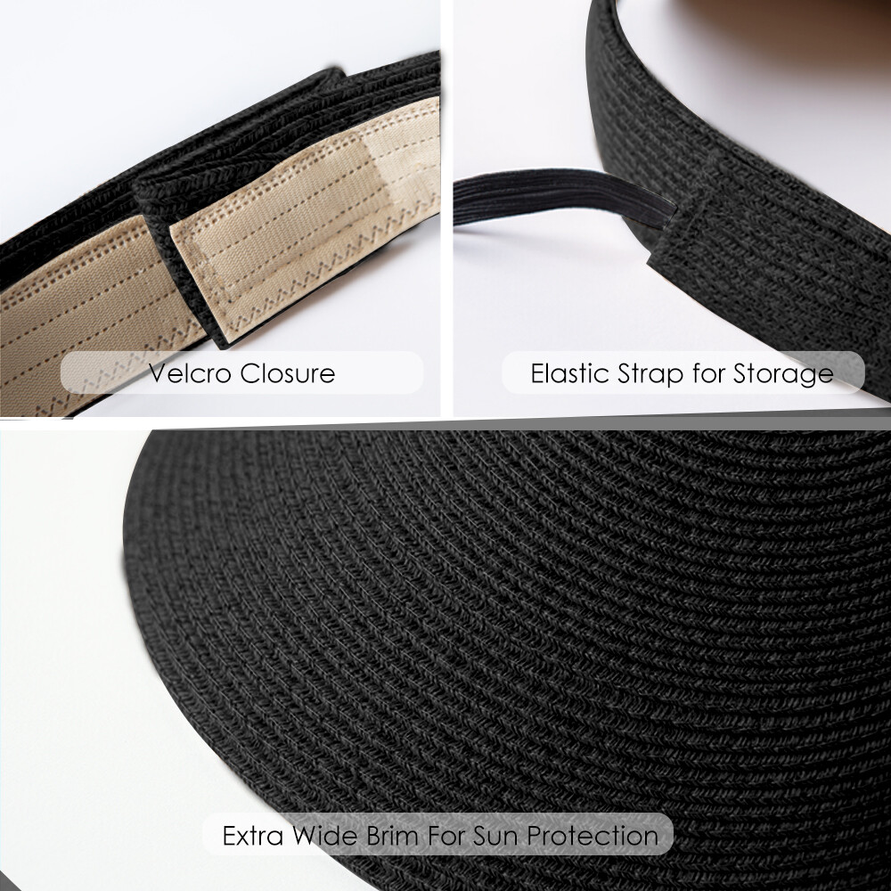 2 Packs Foldable Straw Visor Caps Wide Brim Sun Hat UPF 50+ Sun UV Protection