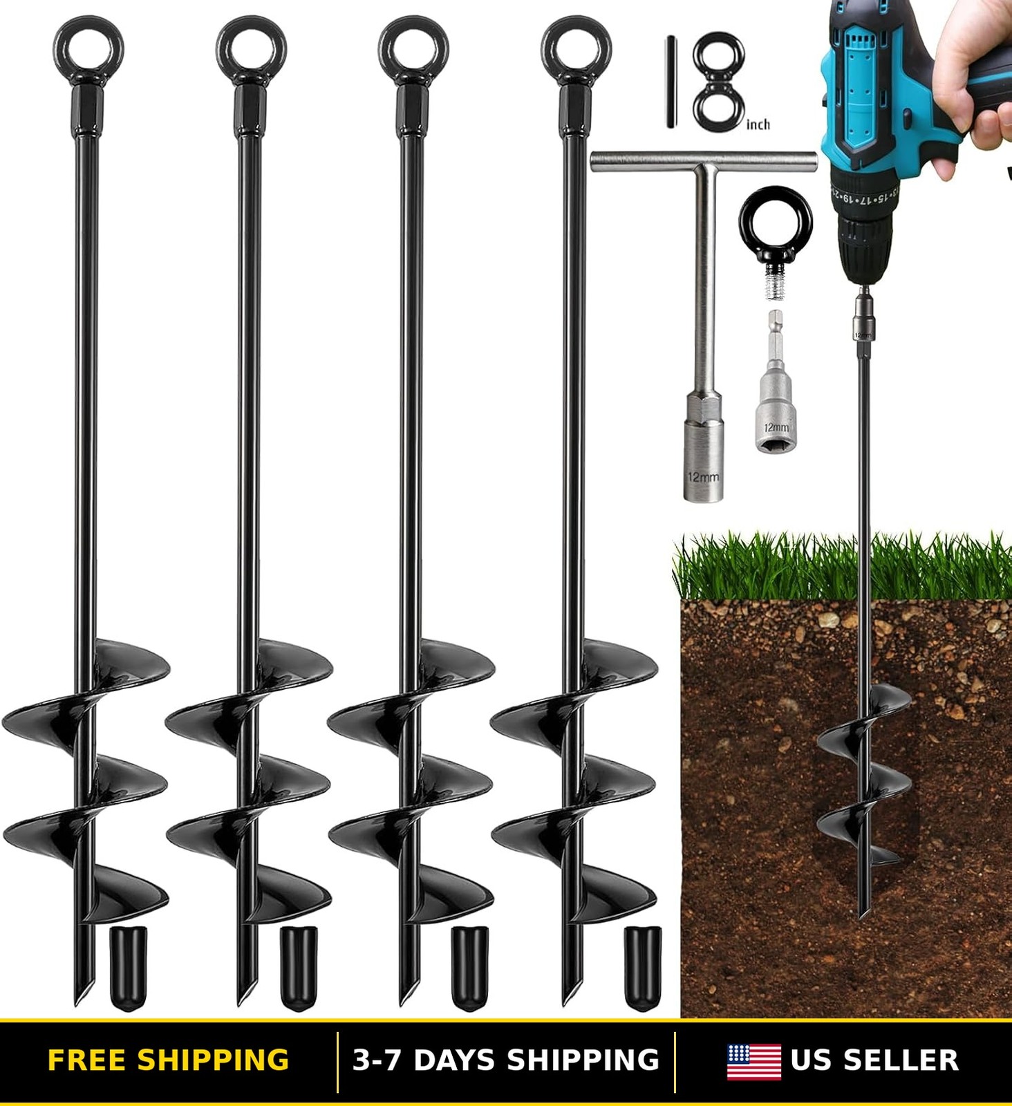 Heavy Duty Ground Anchor Kit for Swing Sets - 18 Inch, 4 Pack