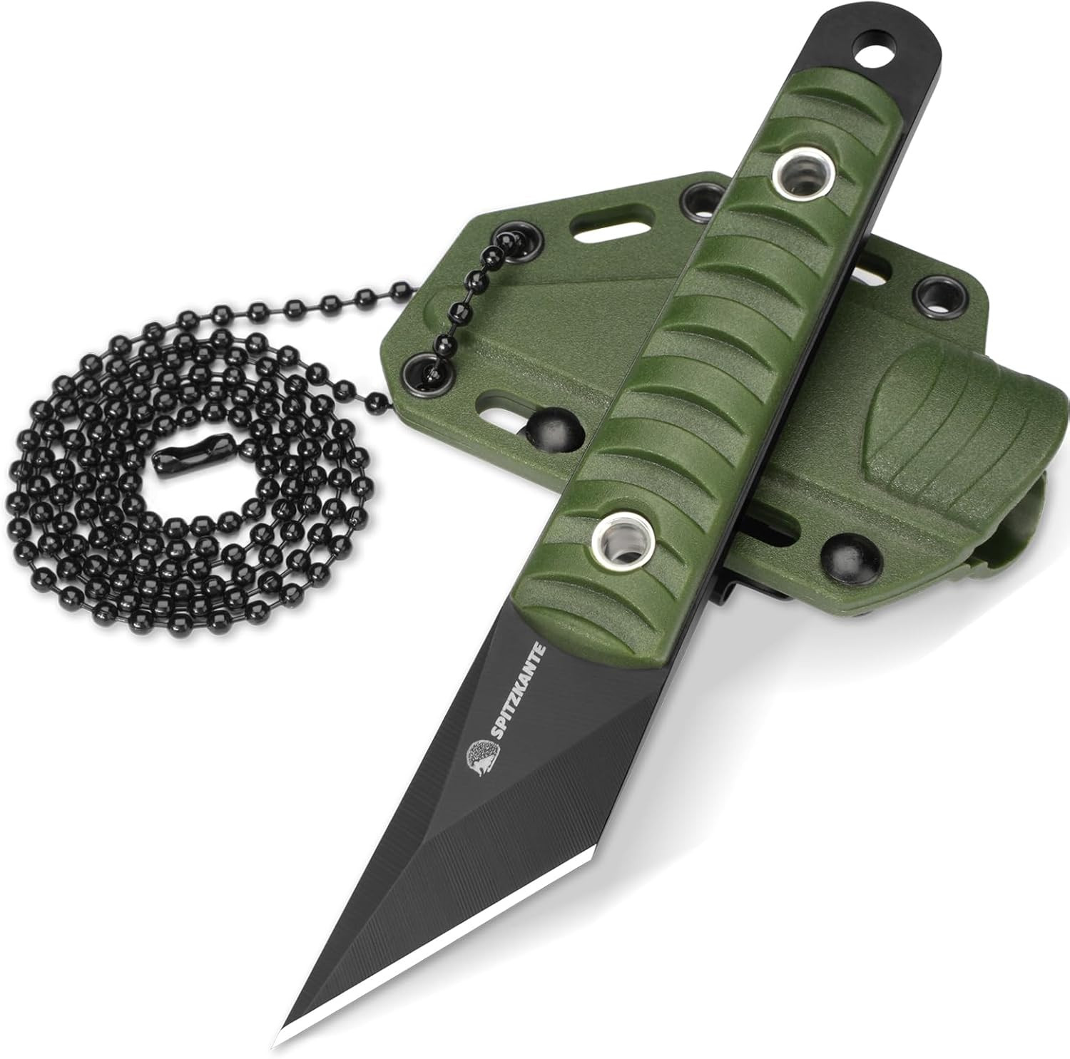 5.79" EDC Neck Knife, Lightweight Full Tang Kiridashi Knife with Green Handle, 5