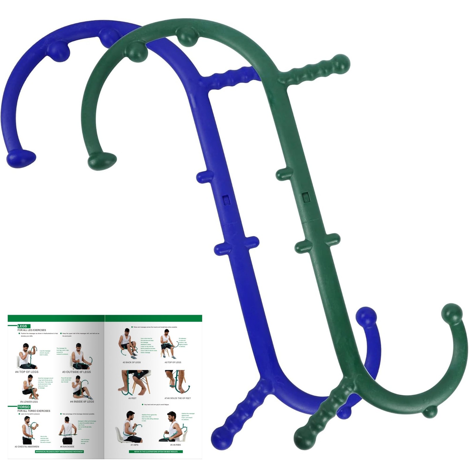Shrdaepe 2 Pack Massage Trigger Point Cane, Body Deep Tissue, Blue & Green